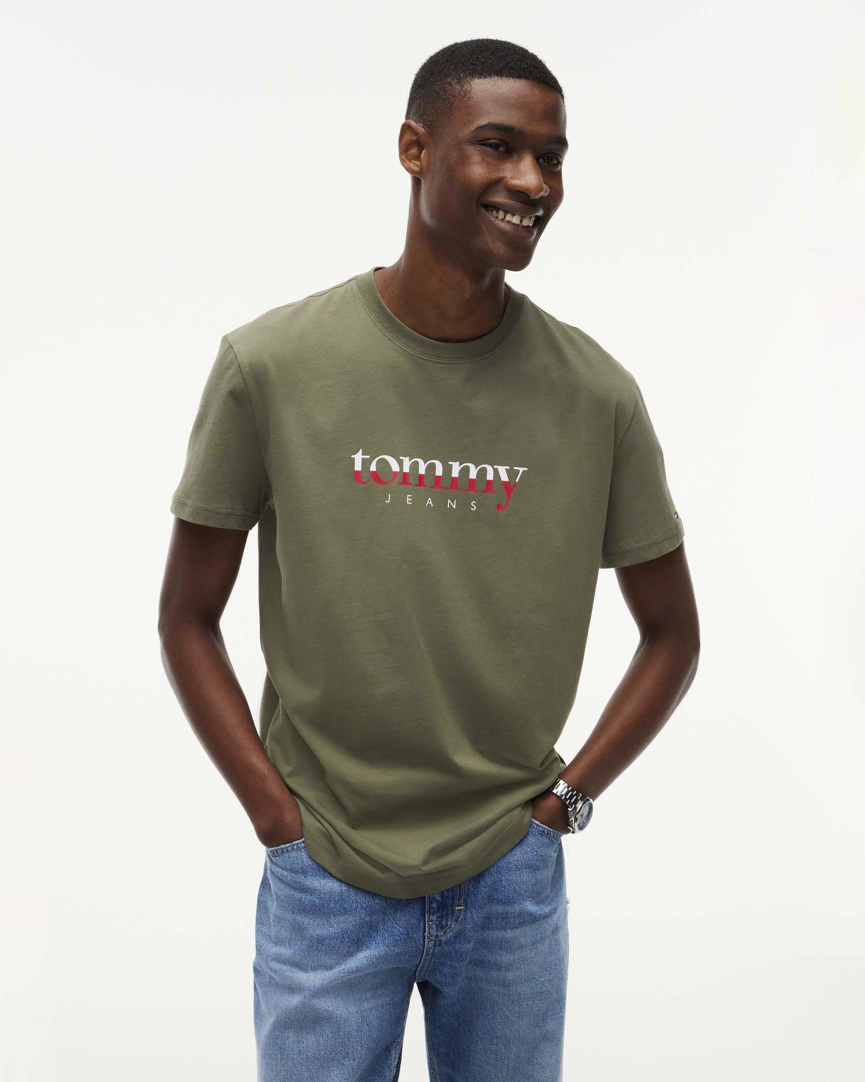 T-shirt Tommy Jeans verde militare regular fit in cotone con logo