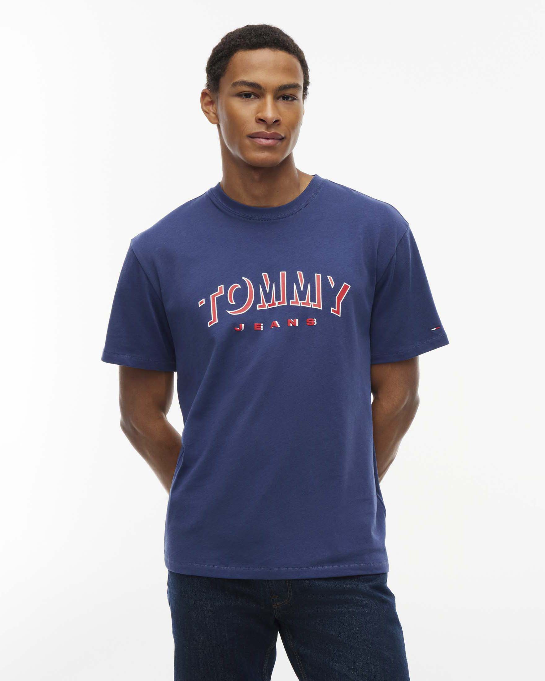 T-shirt Tommy Jeans blu indaco relaxed fit in cotone con logo Shadow