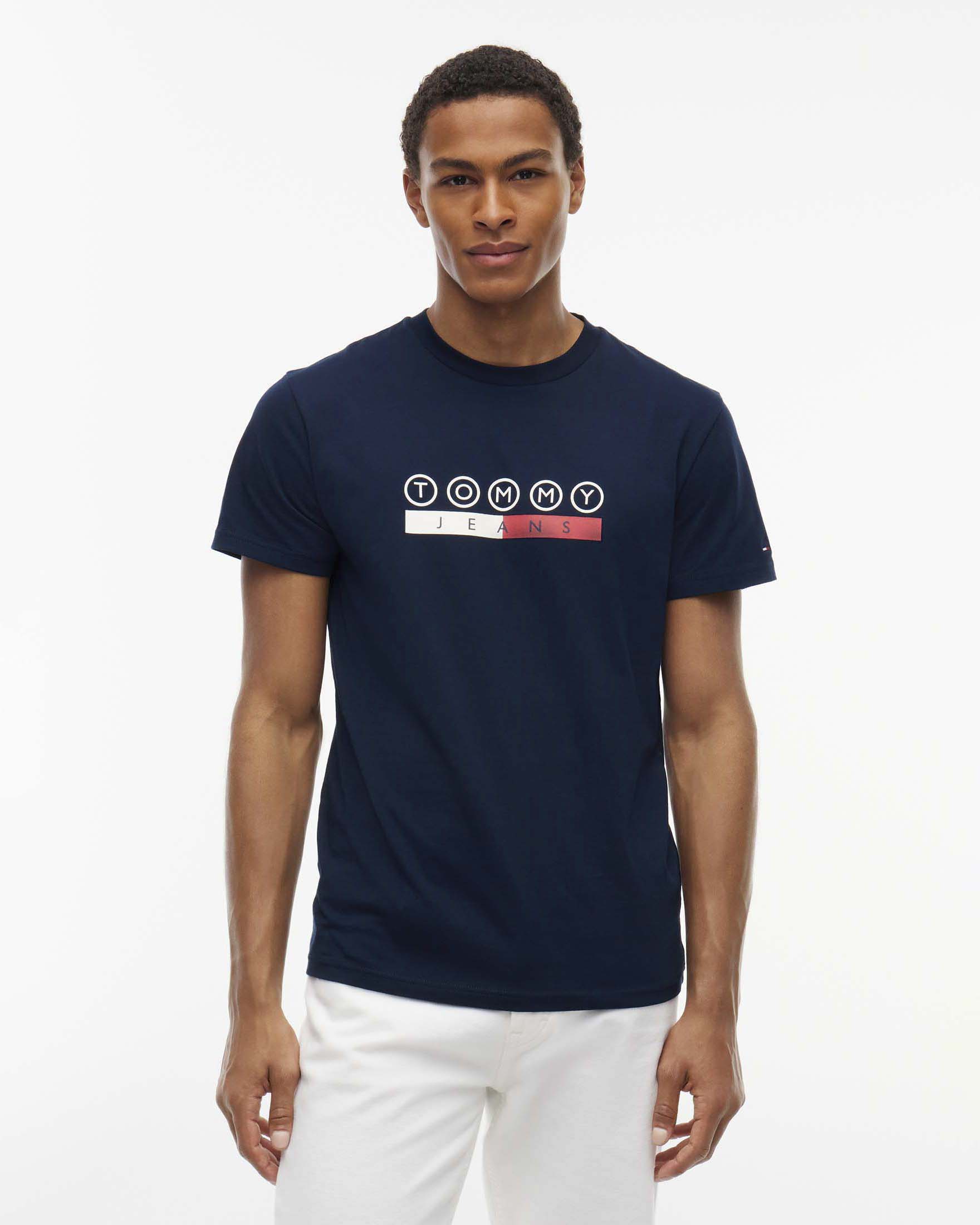T-shirt Tommy Jeans blu slim fit in cotone con logo