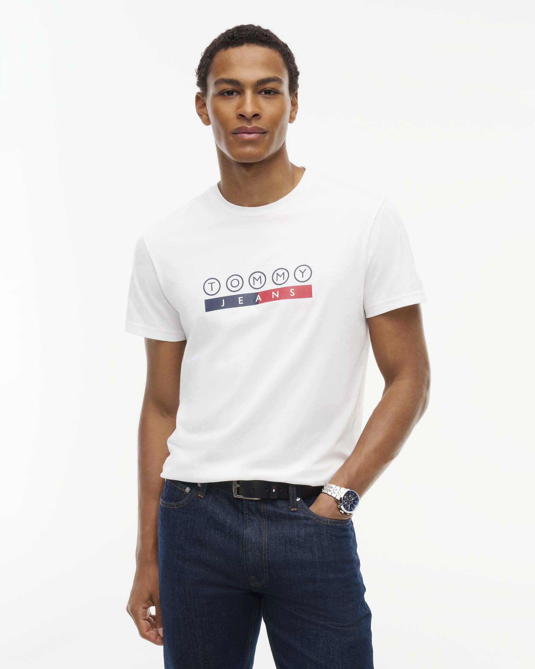 T-shirt Tommy Jeans bianca slim fit in cotone con logo