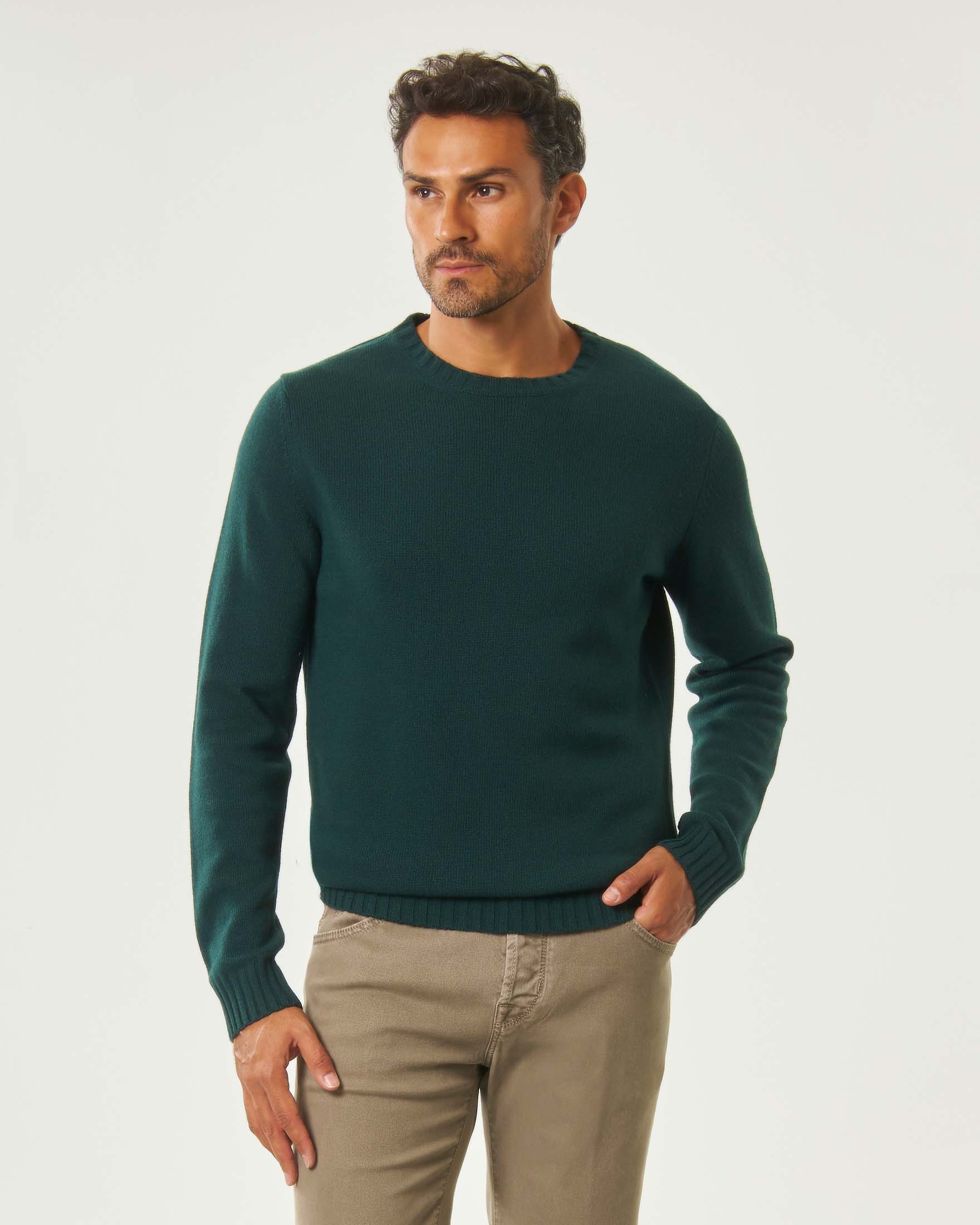 Maglione girocollo Ashki.i verde bottiglia in misto lana e cachemire finezza 7