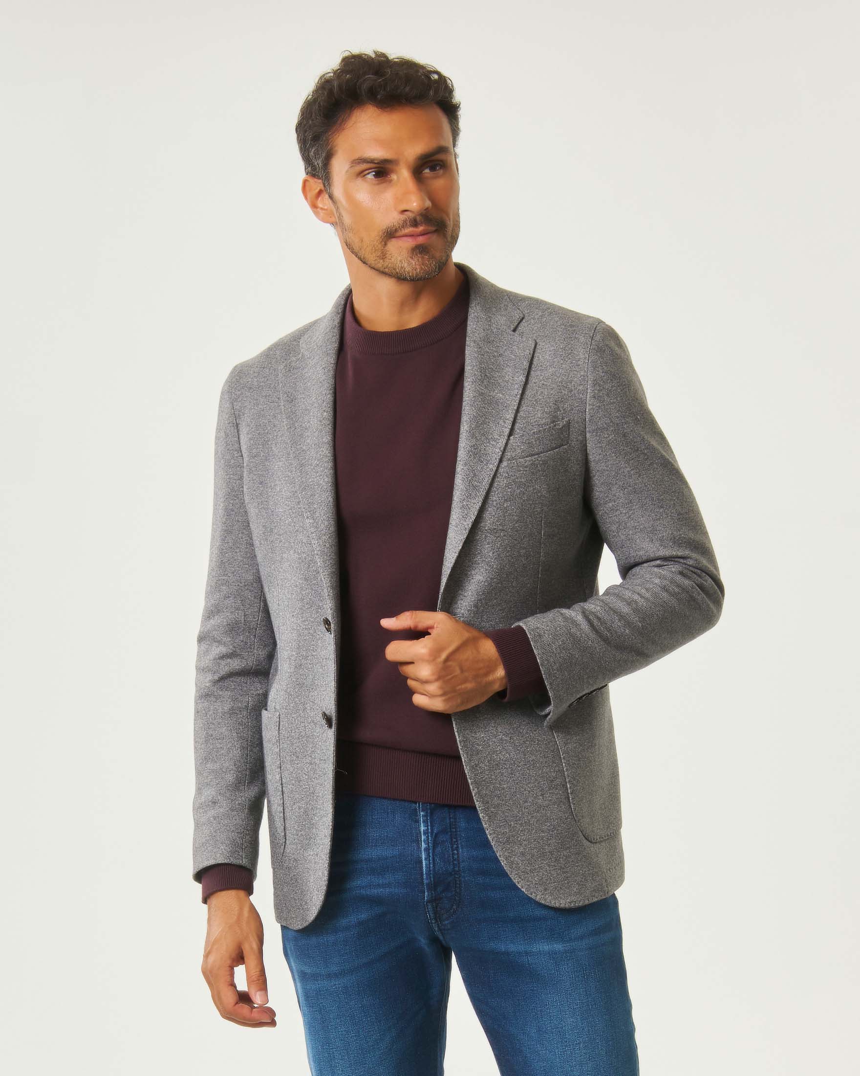 Blazer Ashki.i grigio in misto lana cotone e cachemire micro armatura