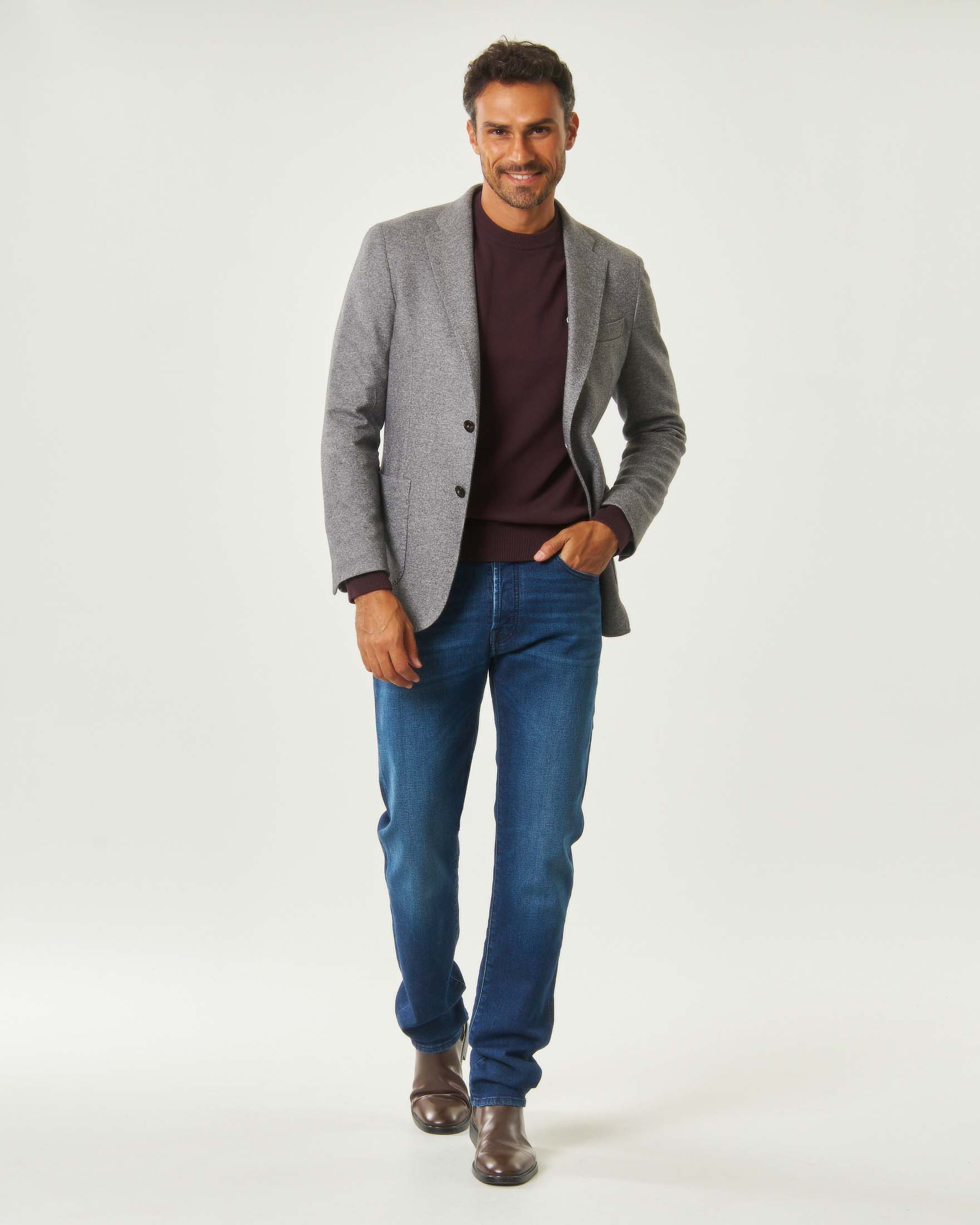 Blazer Ashki.i grigio in misto lana cotone e cachemire micro armatura image
