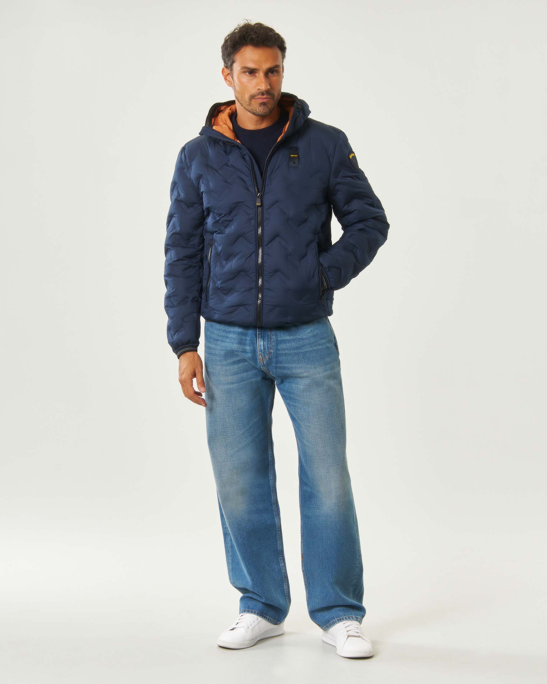 Piumino Blauer Piery blu con cappuccio e trapuntatura geometrica