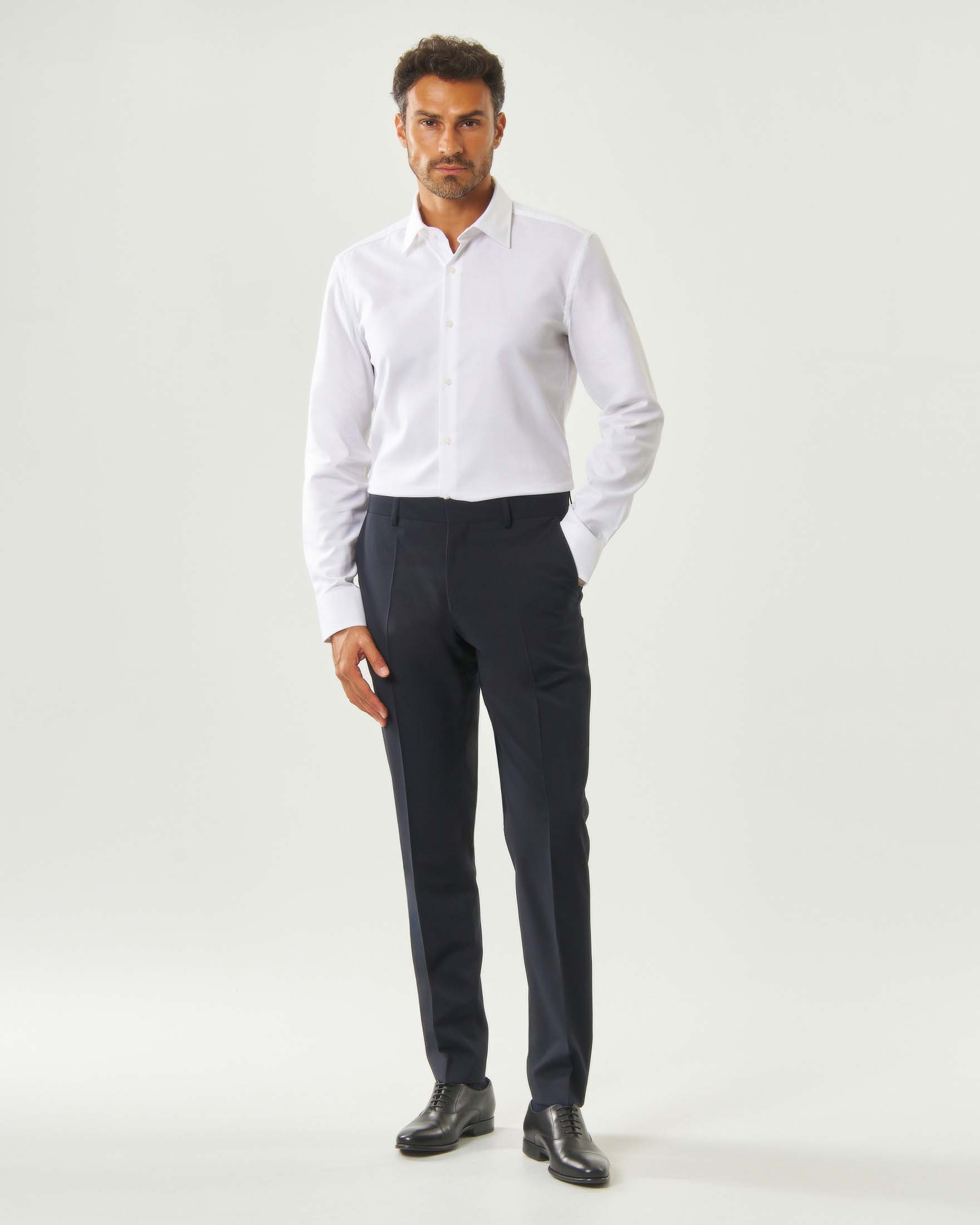 Camicia Boss bianca slim fit in cotone stretch micro armatura