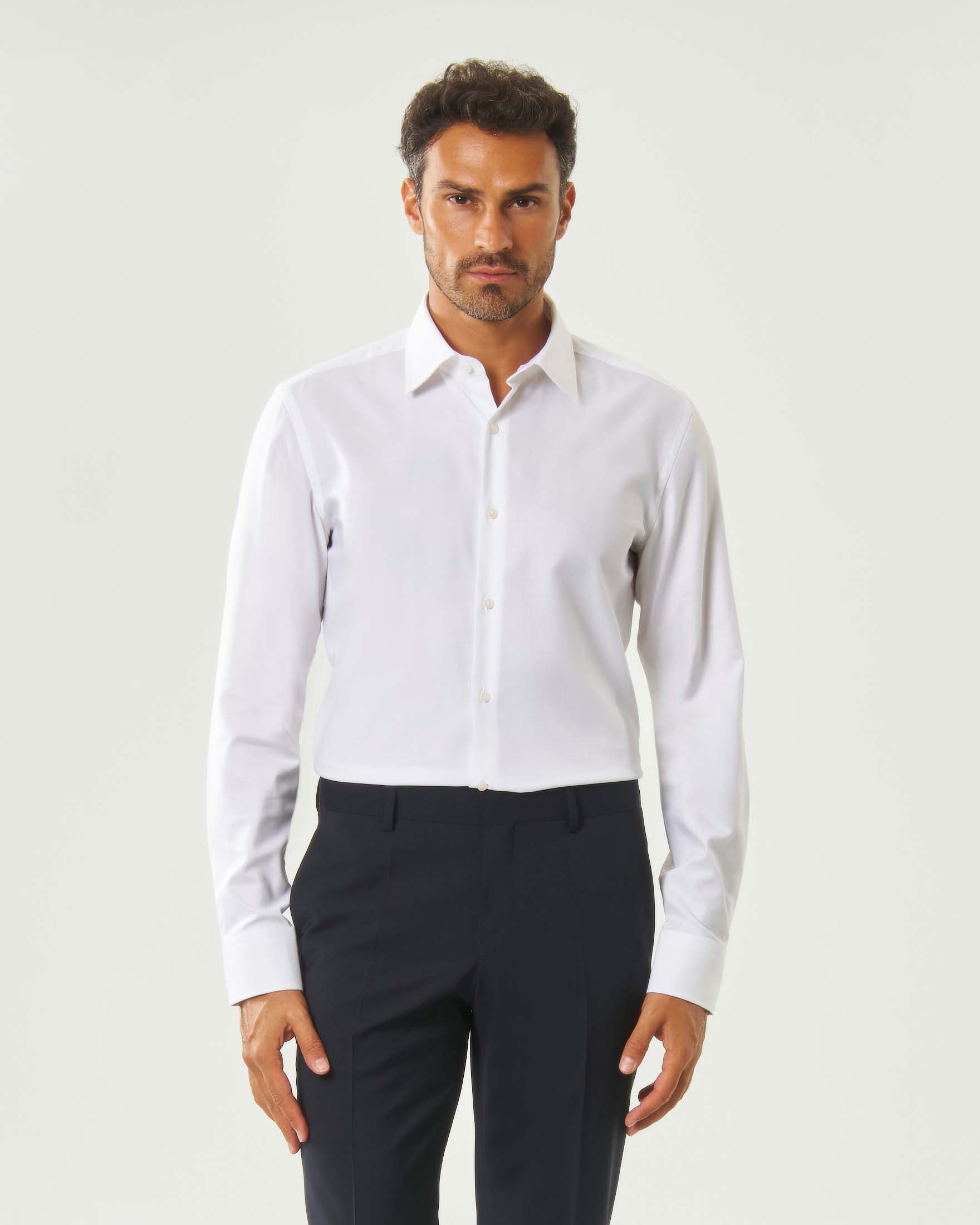 Camicia Boss bianca slim fit in cotone stretch micro armatura image