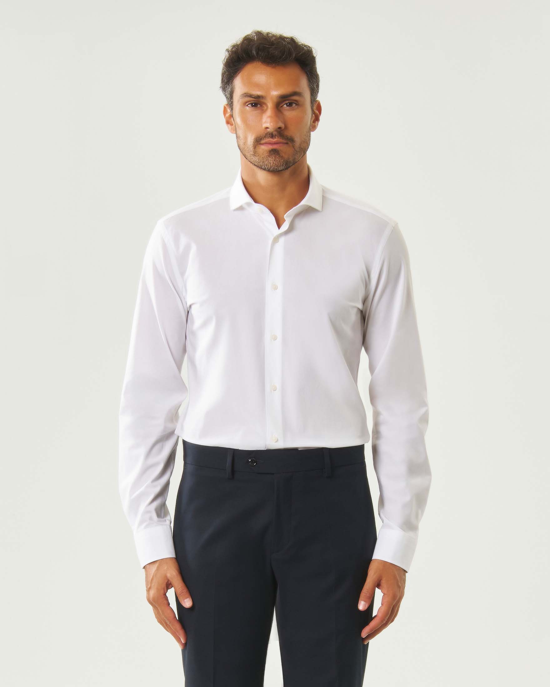 Camicia Boss bianca slim fit in cotone stretch image