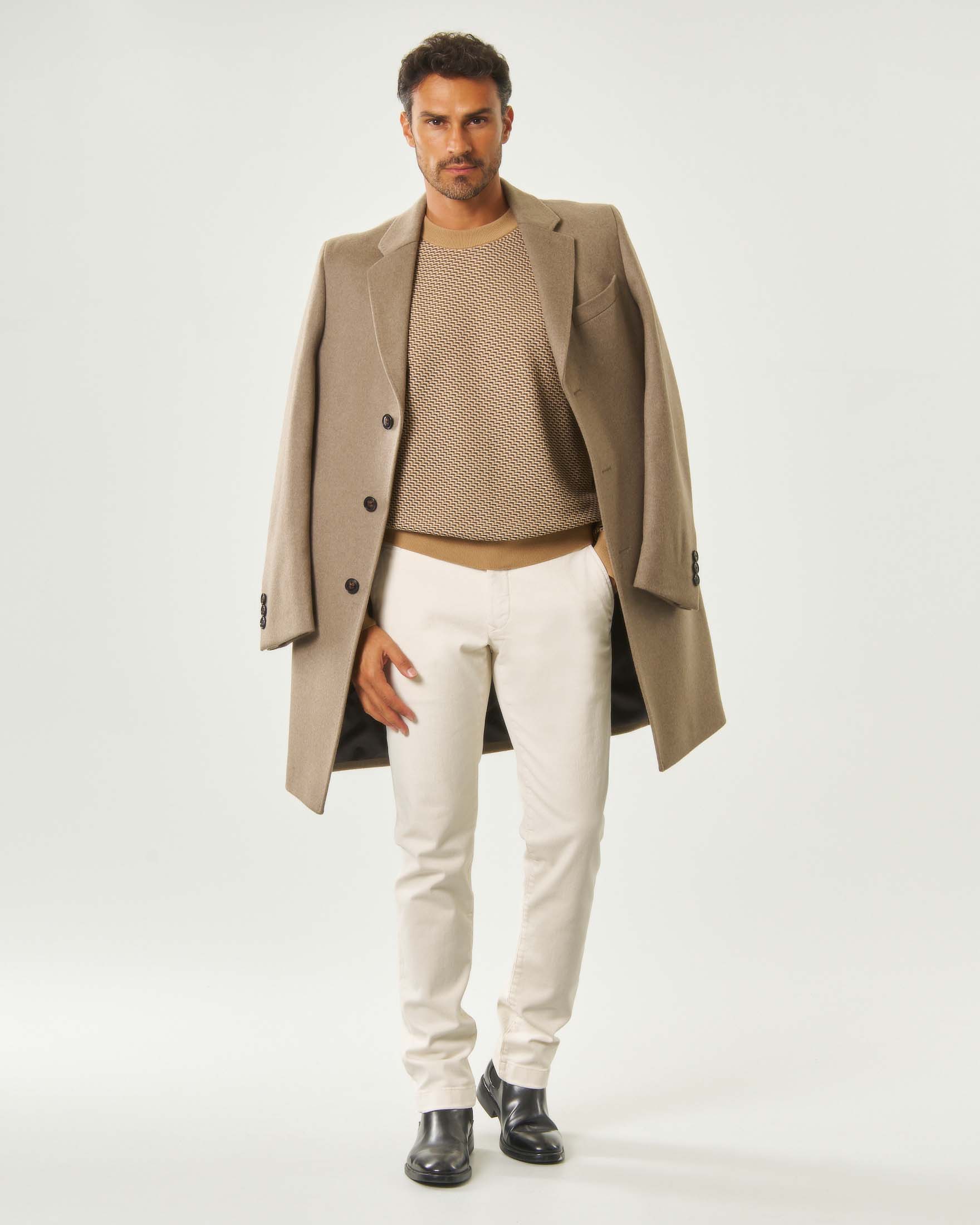 Cappotto Boss color noce slim fit in lana e cashmere