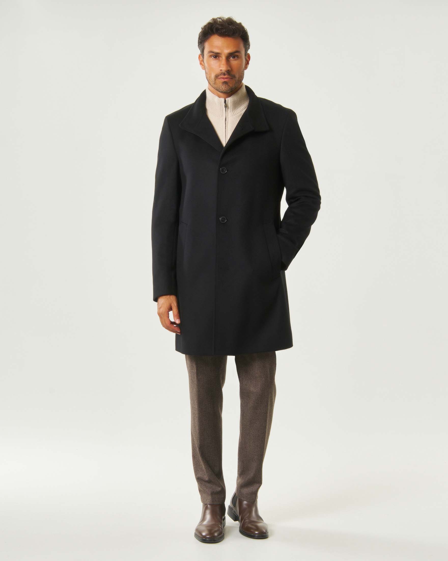 Cappotto Boss nero slim fit in lana e cashmere