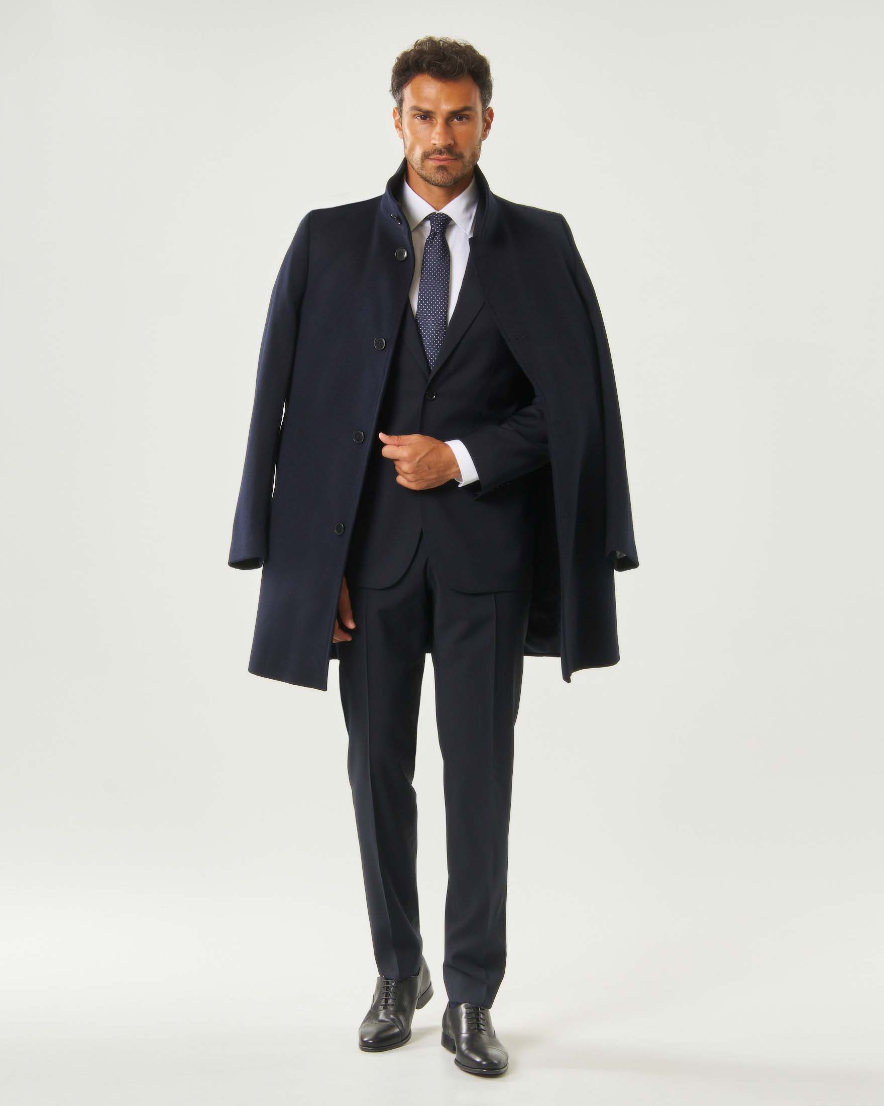 Cappotto Boss blu slim fit in lana e cashmere