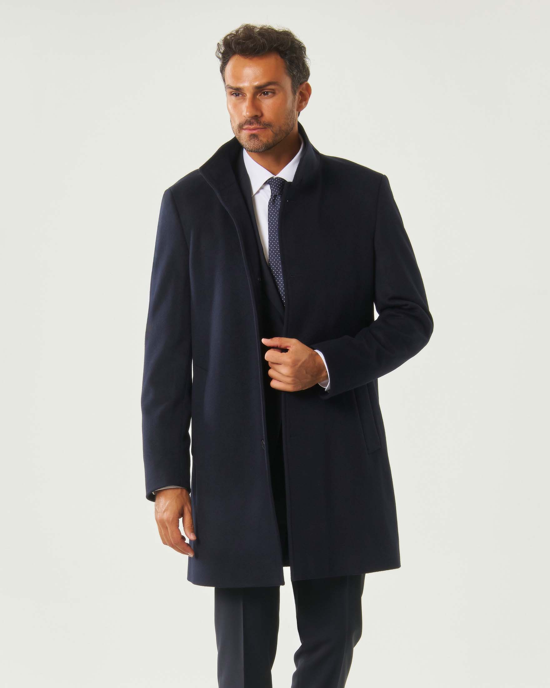Cappotto Boss blu slim fit in lana e cashmere image