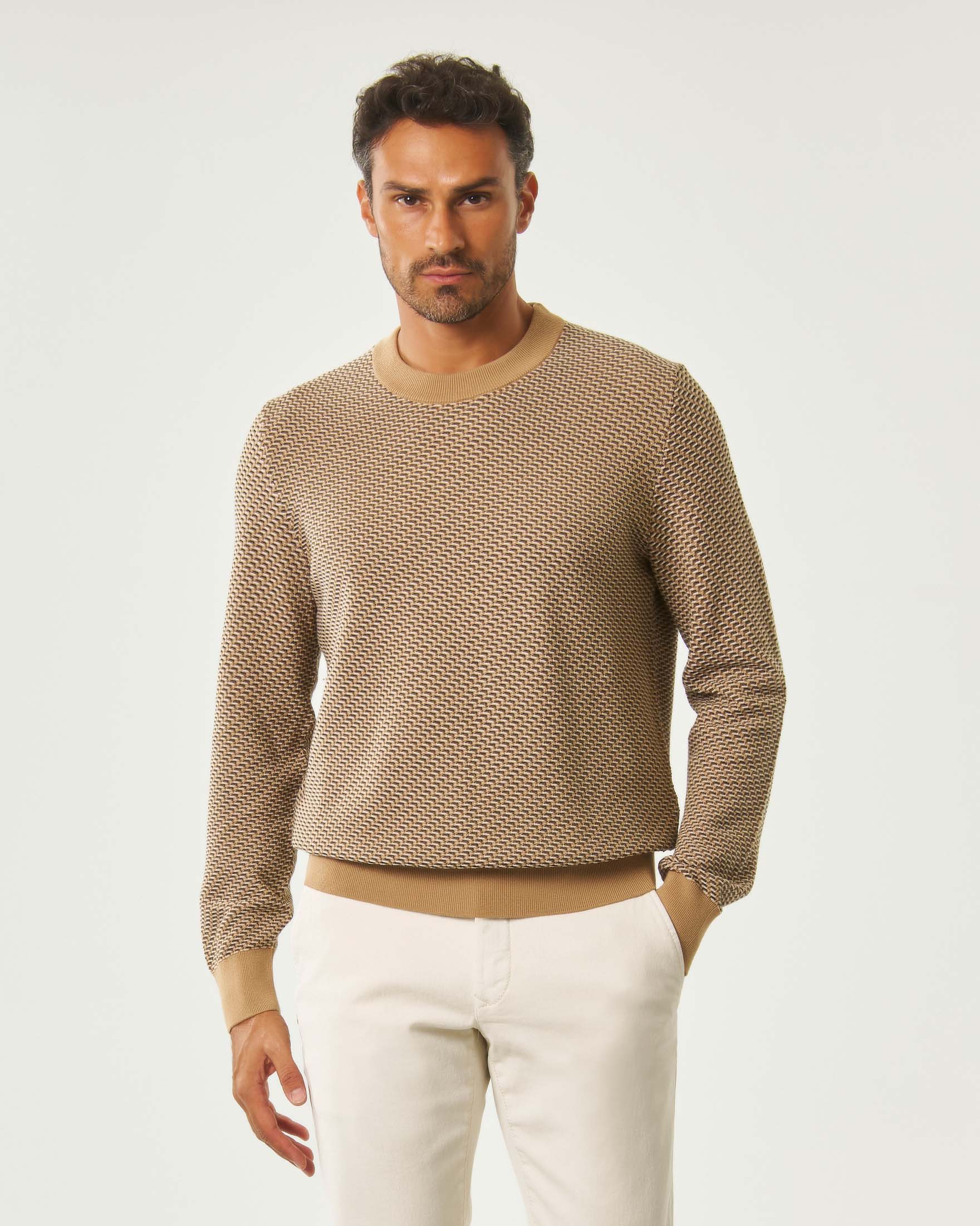 Maglione girocollo Boss cammello in cotone