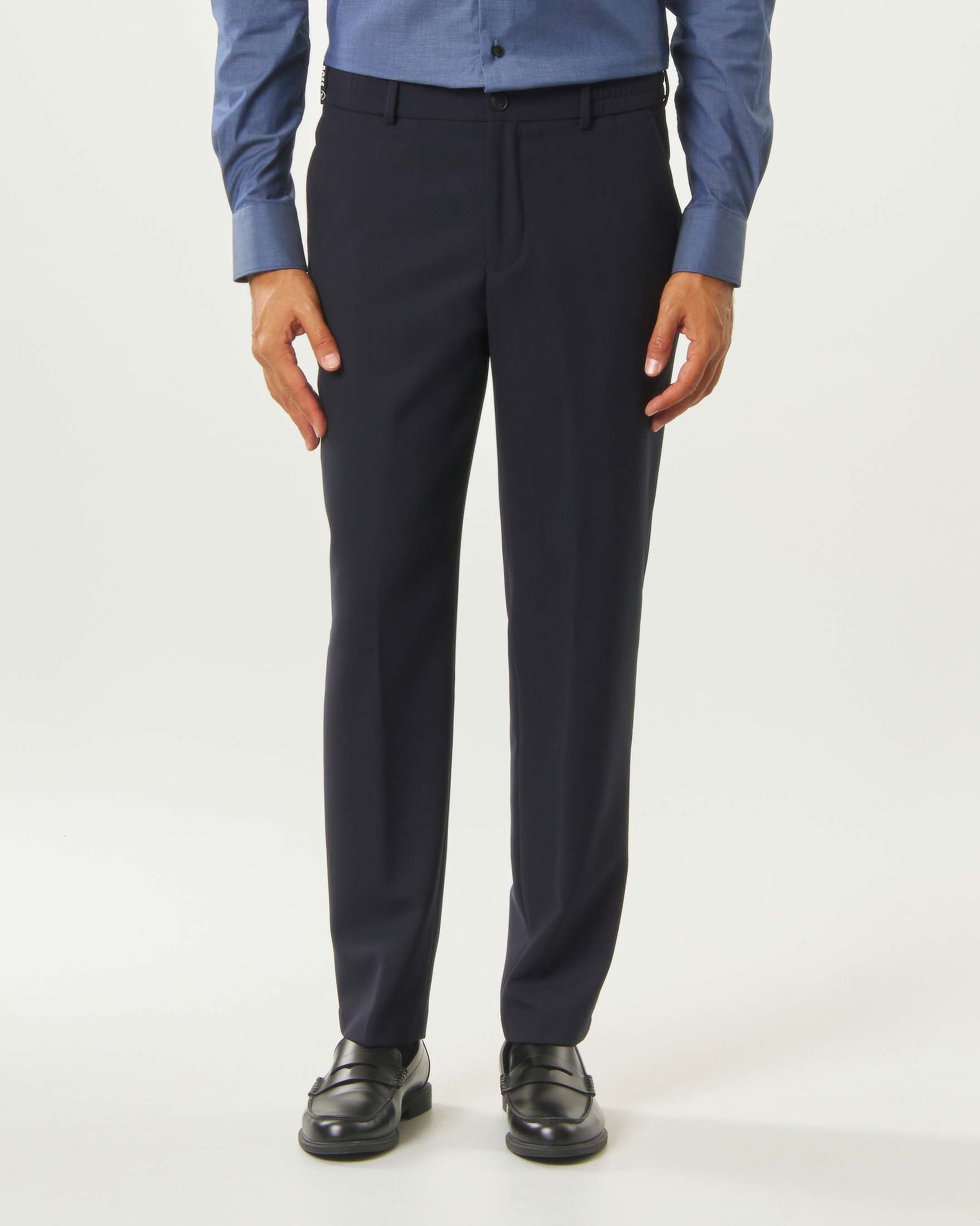 Pantaloni blu Boss tapered fit in lana vergine con micromotivo image
