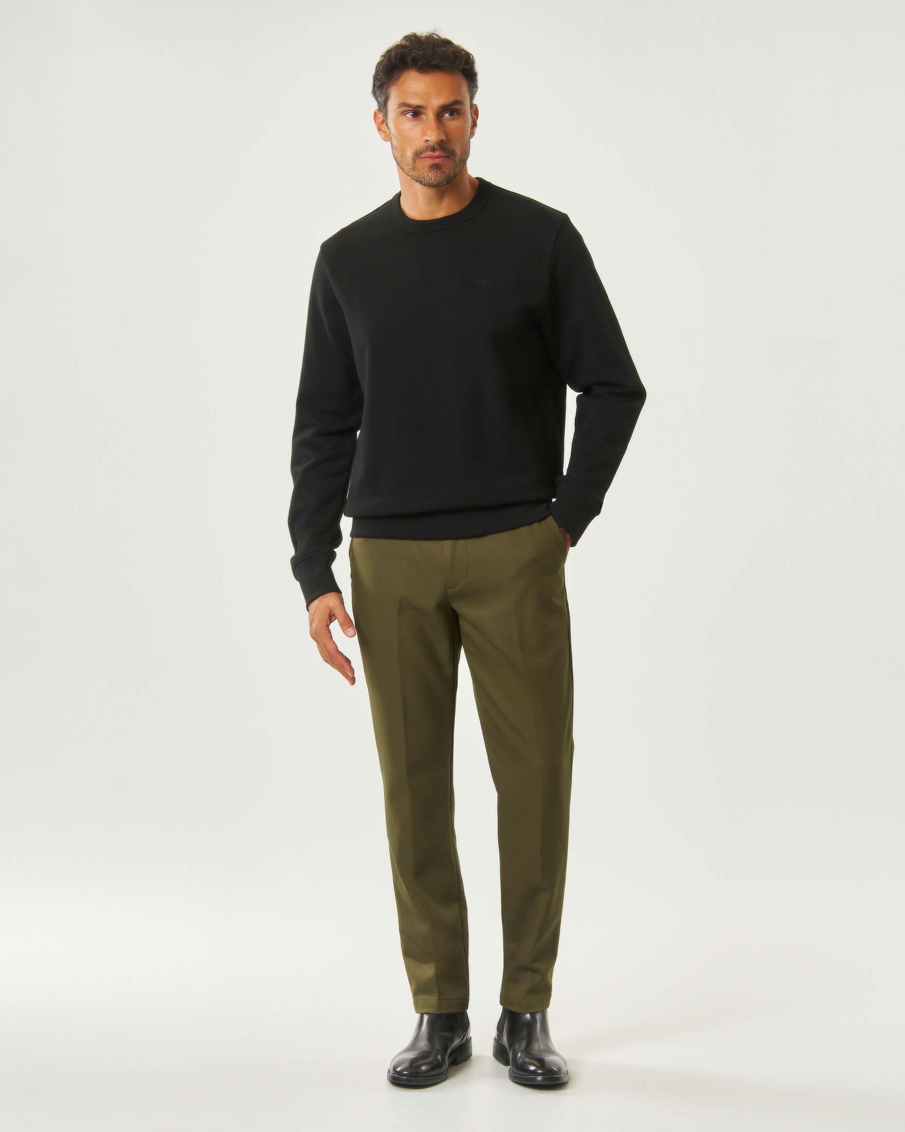 Pantaloni Boss verde oliva Kaiton slim fit in lyocell