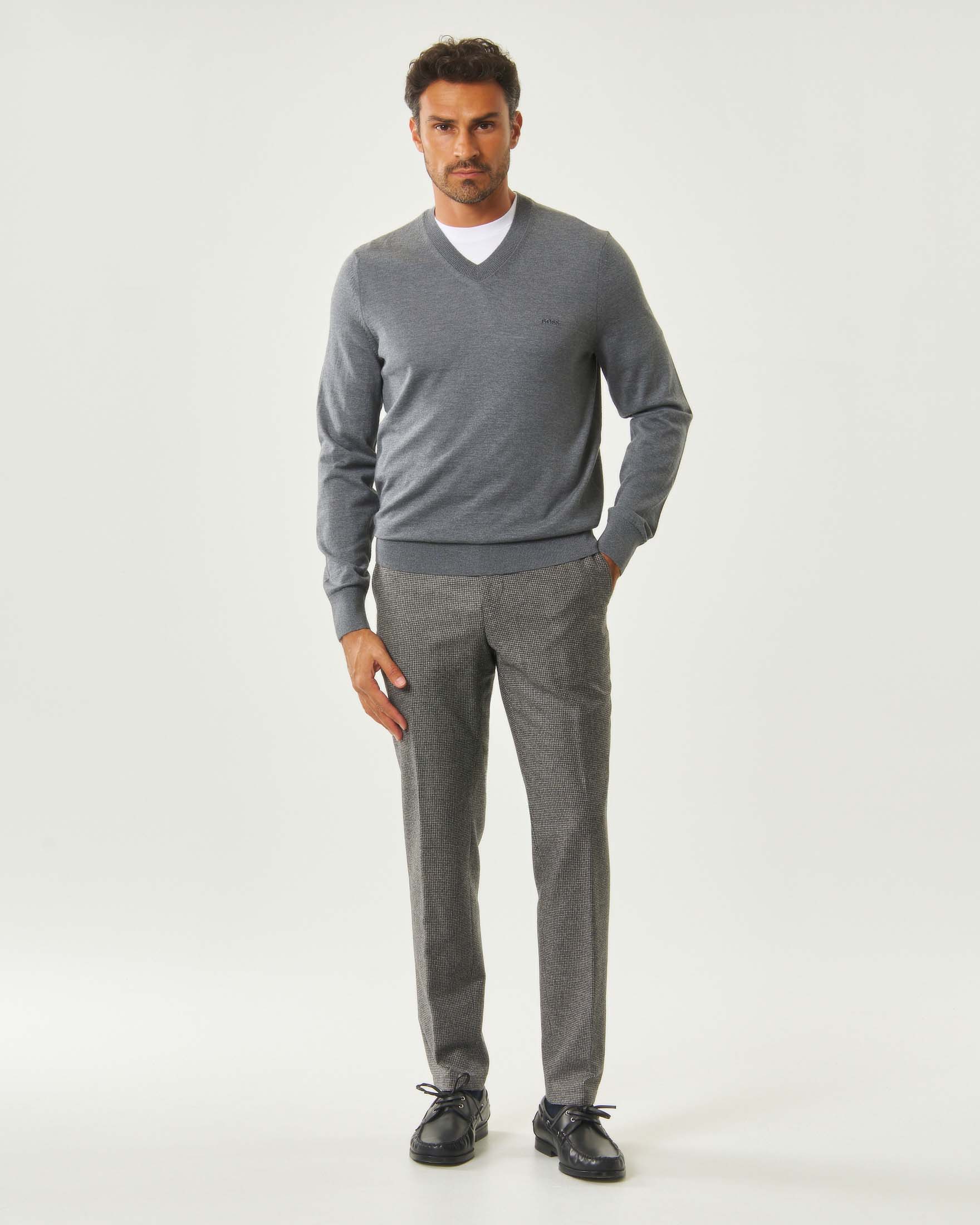Pantalone Boss C-Genius grigio slim fit in lana vergine micro motivo