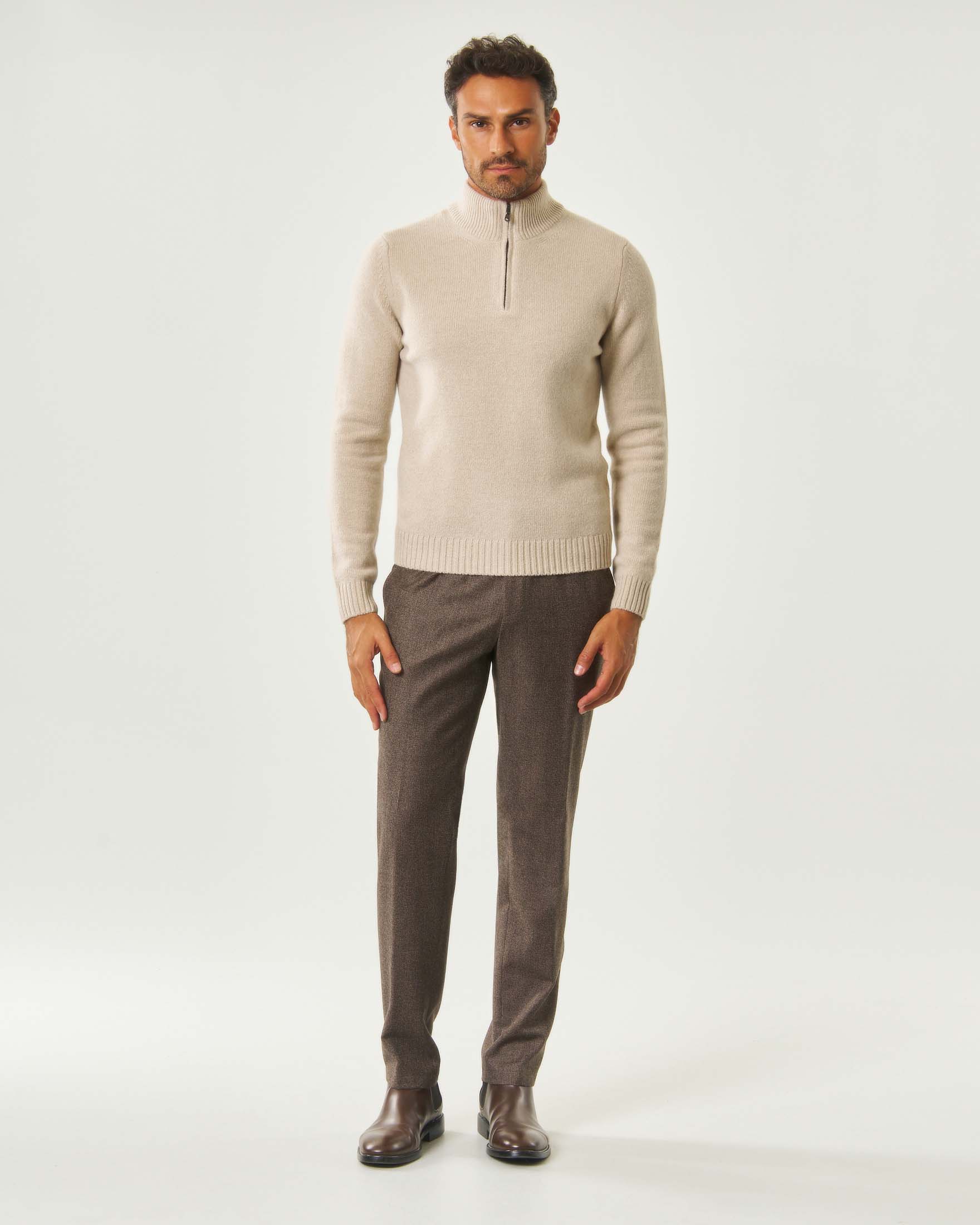Pantalone Boss C-Genius marrone slim fit in lana vergine micro motivo