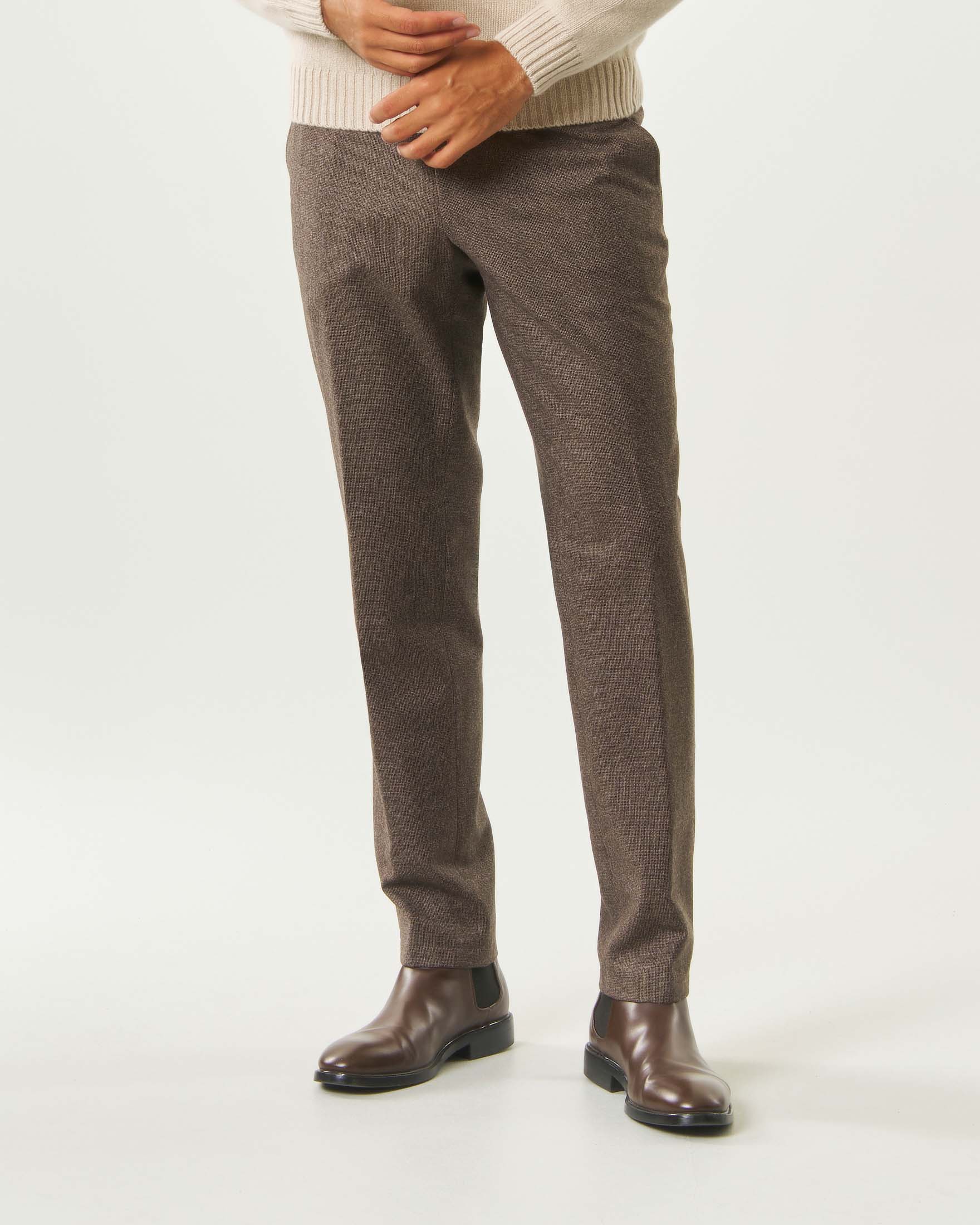 Pantalone Boss C-Genius marrone slim fit in lana vergine micro motivo image