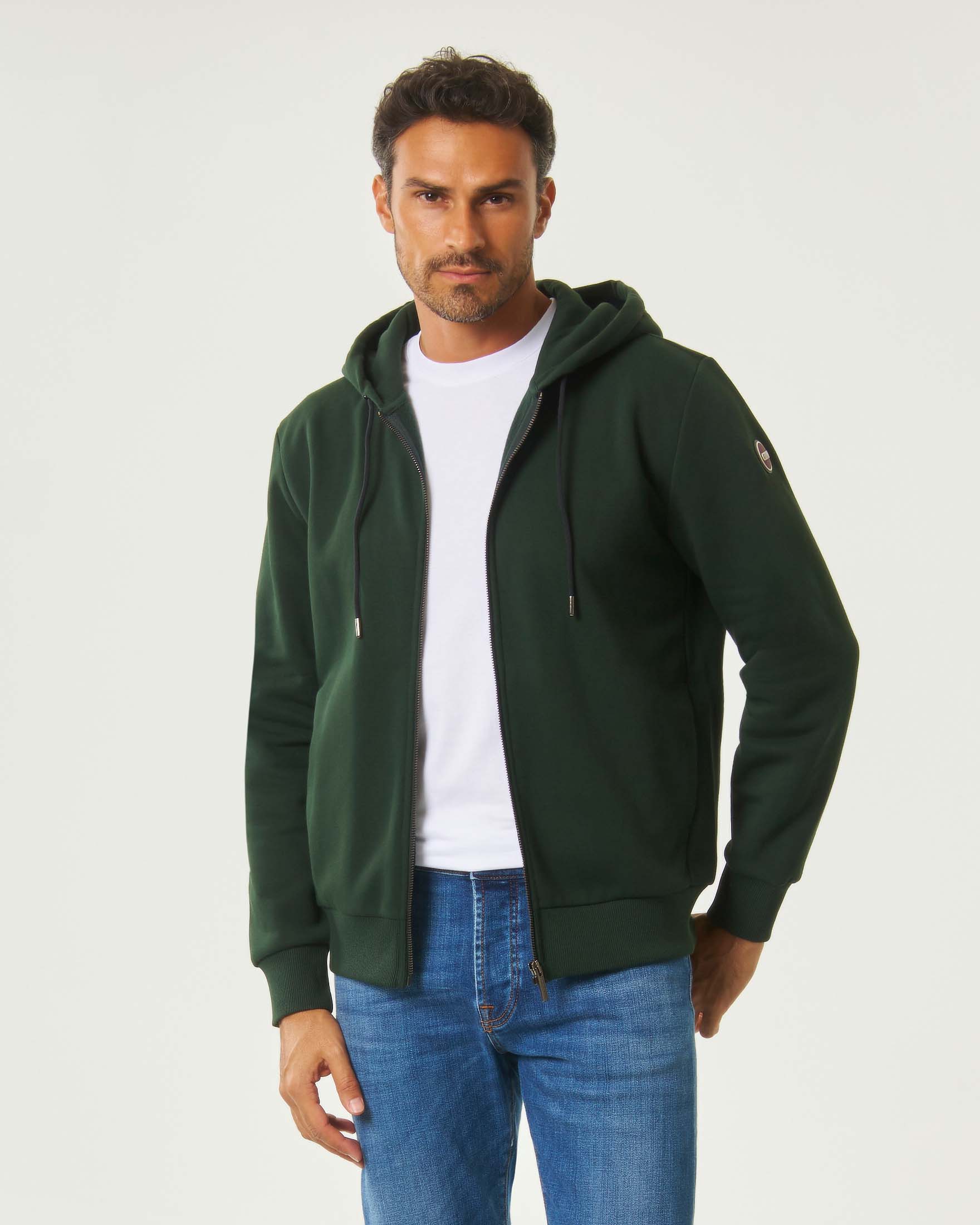Felpa verde Colmar Originals con cappuccio chiusura zip e logo bollo sulla manica