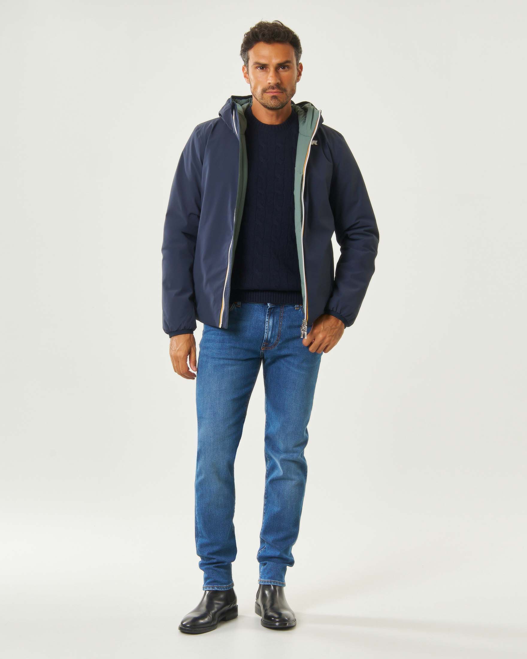 Giubbino K-Way Jack ST Warm Reversible blu e verde salvia