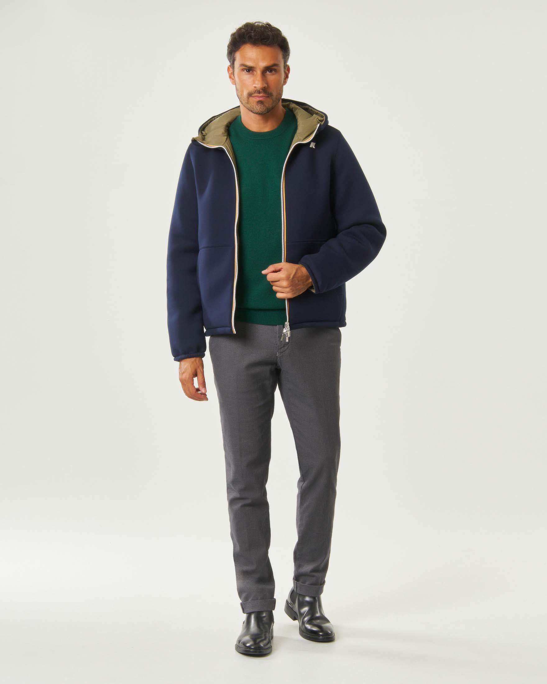 Giubbino K-Way Jack Spacer Nylon Double reversibile blu e verde militare