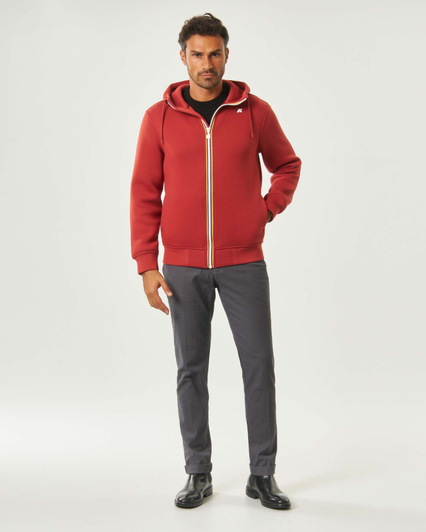 Felpa K-way Rainer Spacer rossa con cappuccio e chiusura zip