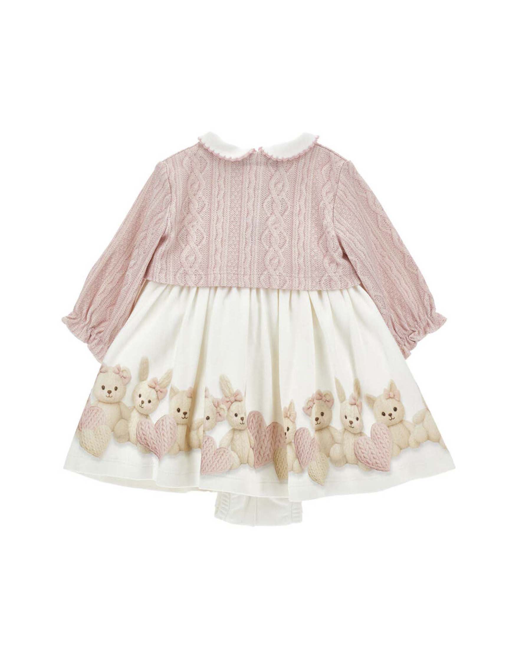 Abito Monnalisa smanicato con coniglietti e cardigan rosa image