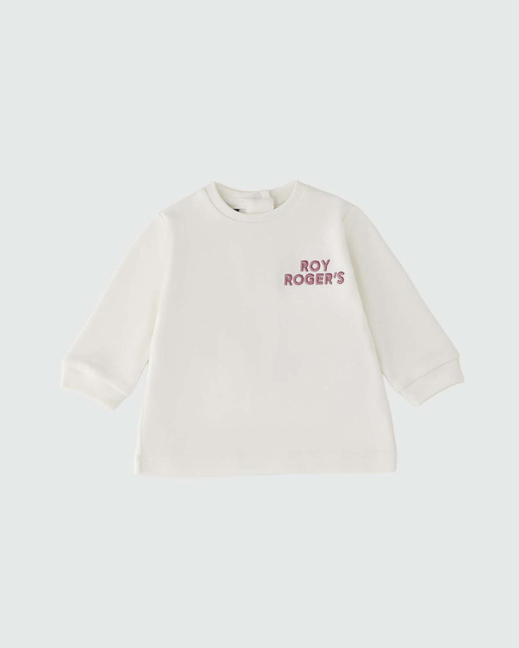 T-shirt bianca Roy Roger's in puro cotone con logo rosa ricamato