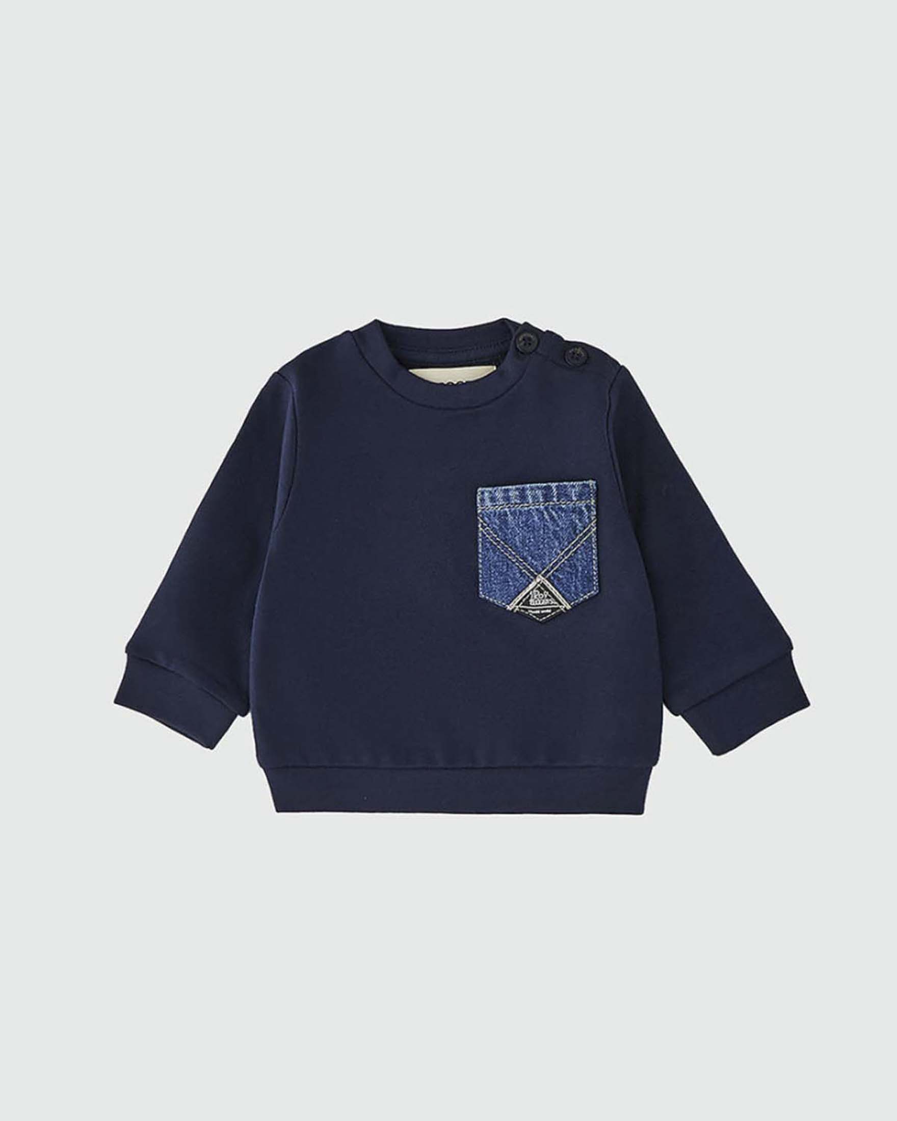 Felpa blu Roy Roger's in puro cotone con taschino in denim