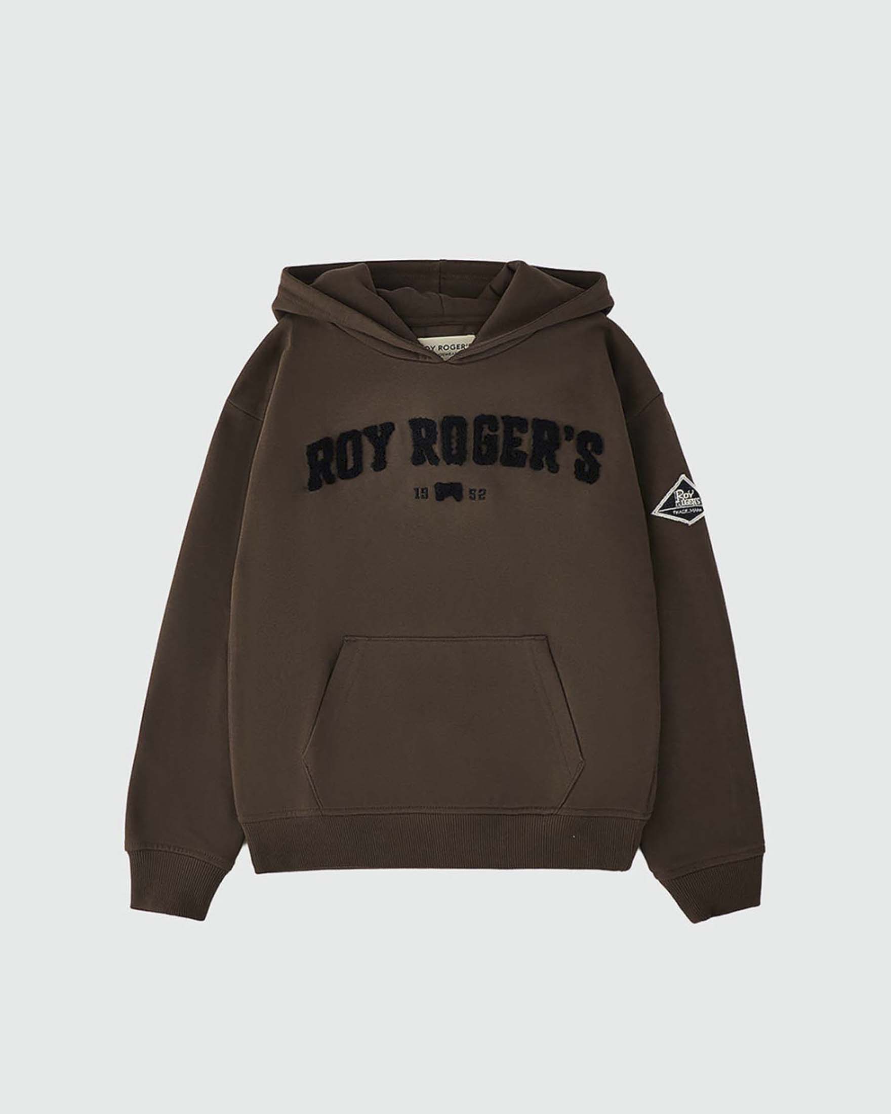 Felpa marrone Roy Roger's con cappuccio e logo in spugna
