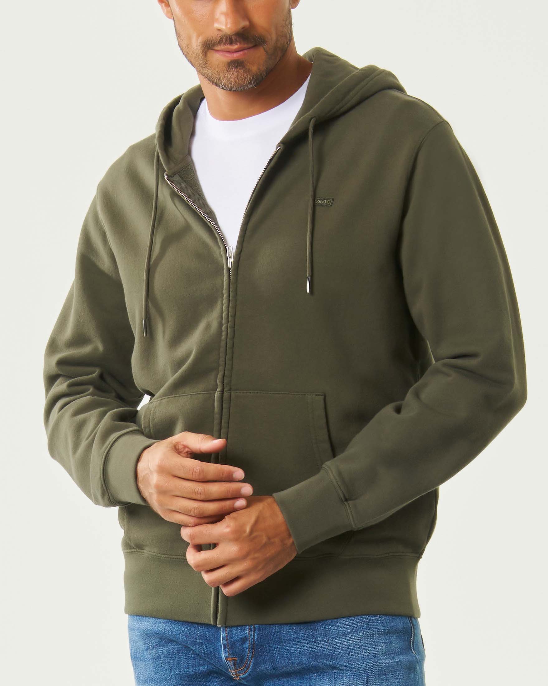 Felpa Levi's verde militare con cappuccio e chiusura zip image