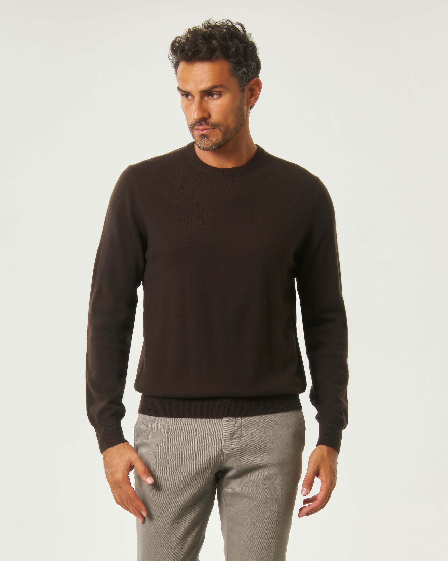 Maglia girocollo MC2 Saint Barth marrone in misto lana merino e cashmere
