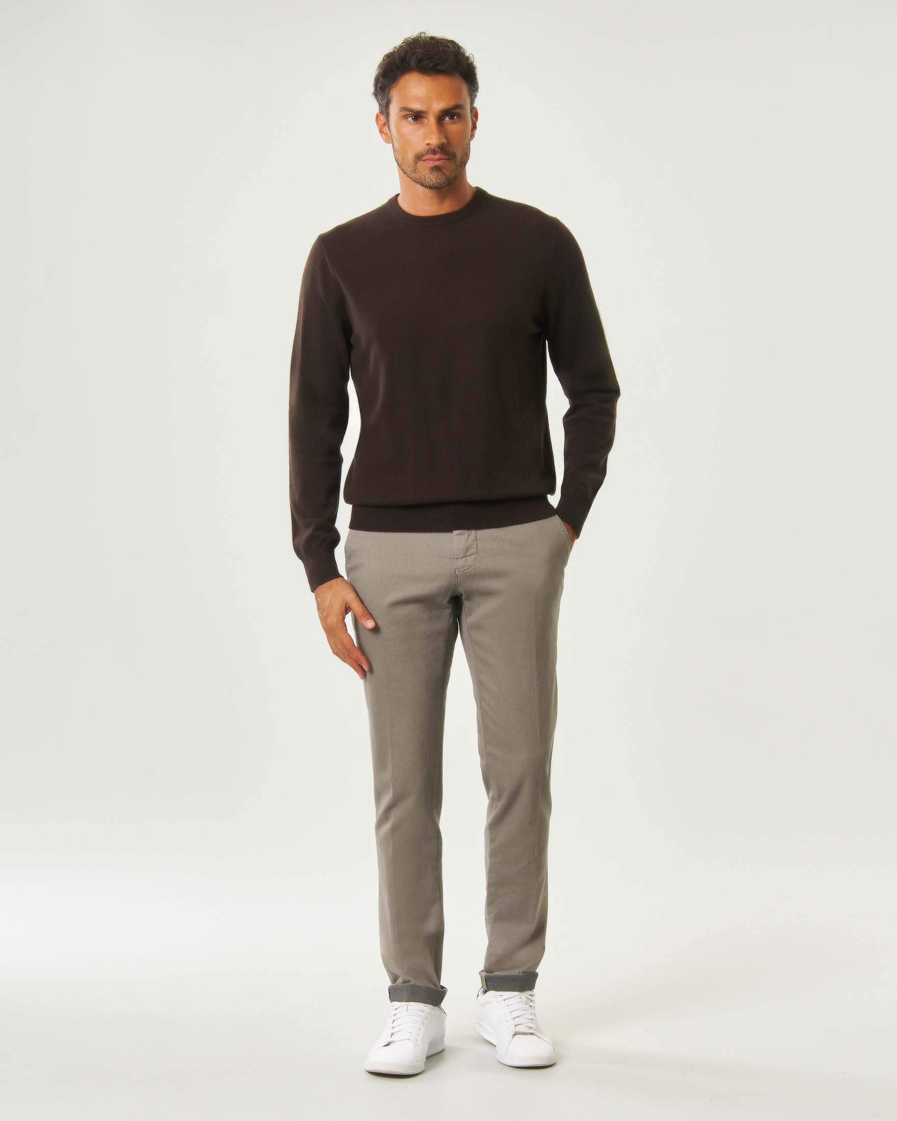 Maglia girocollo MC2 Saint Barth marrone in misto lana merino e cashmere image