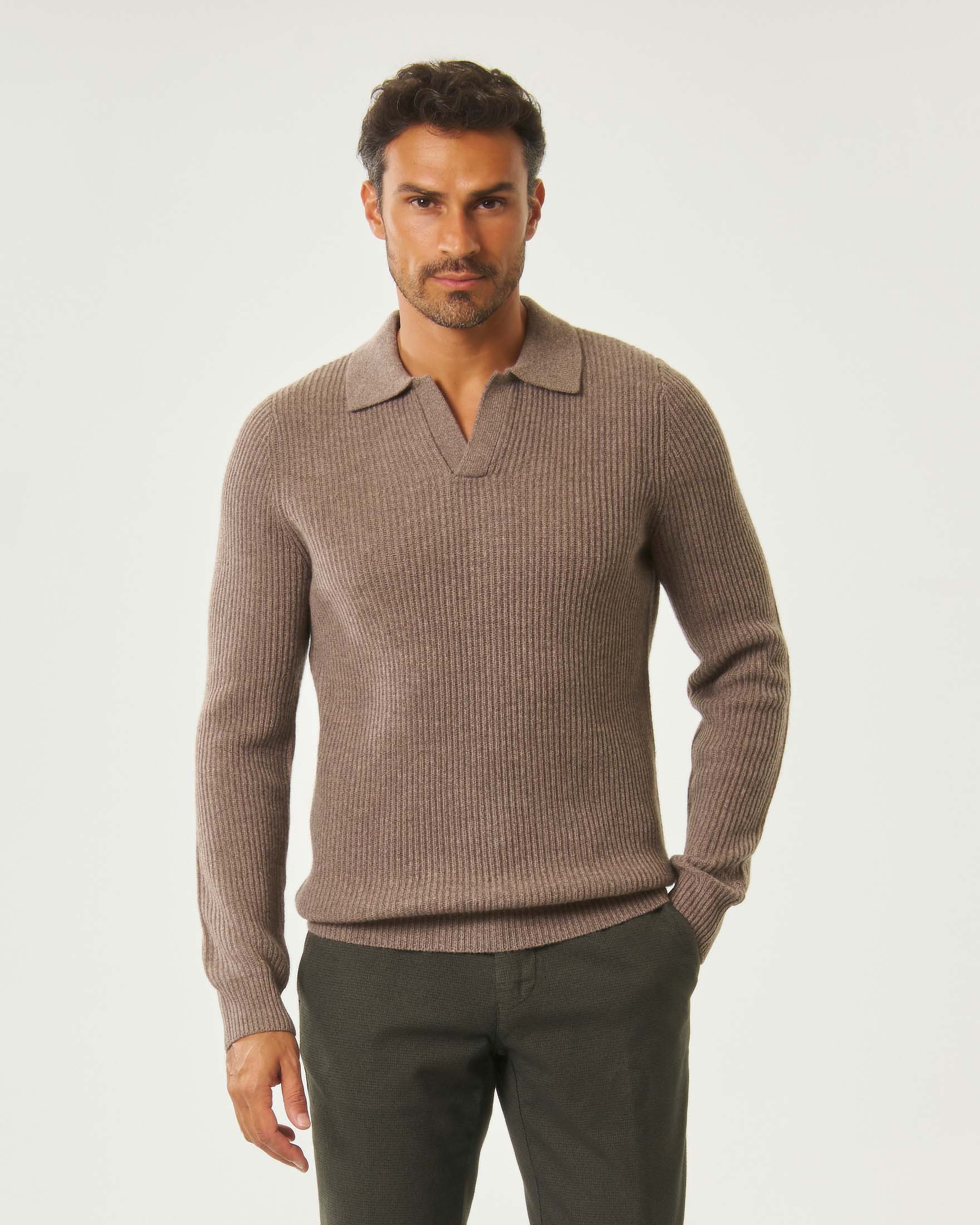 Maglia con colletto a polo MC2 Saint Barth noce in pura lana a coste