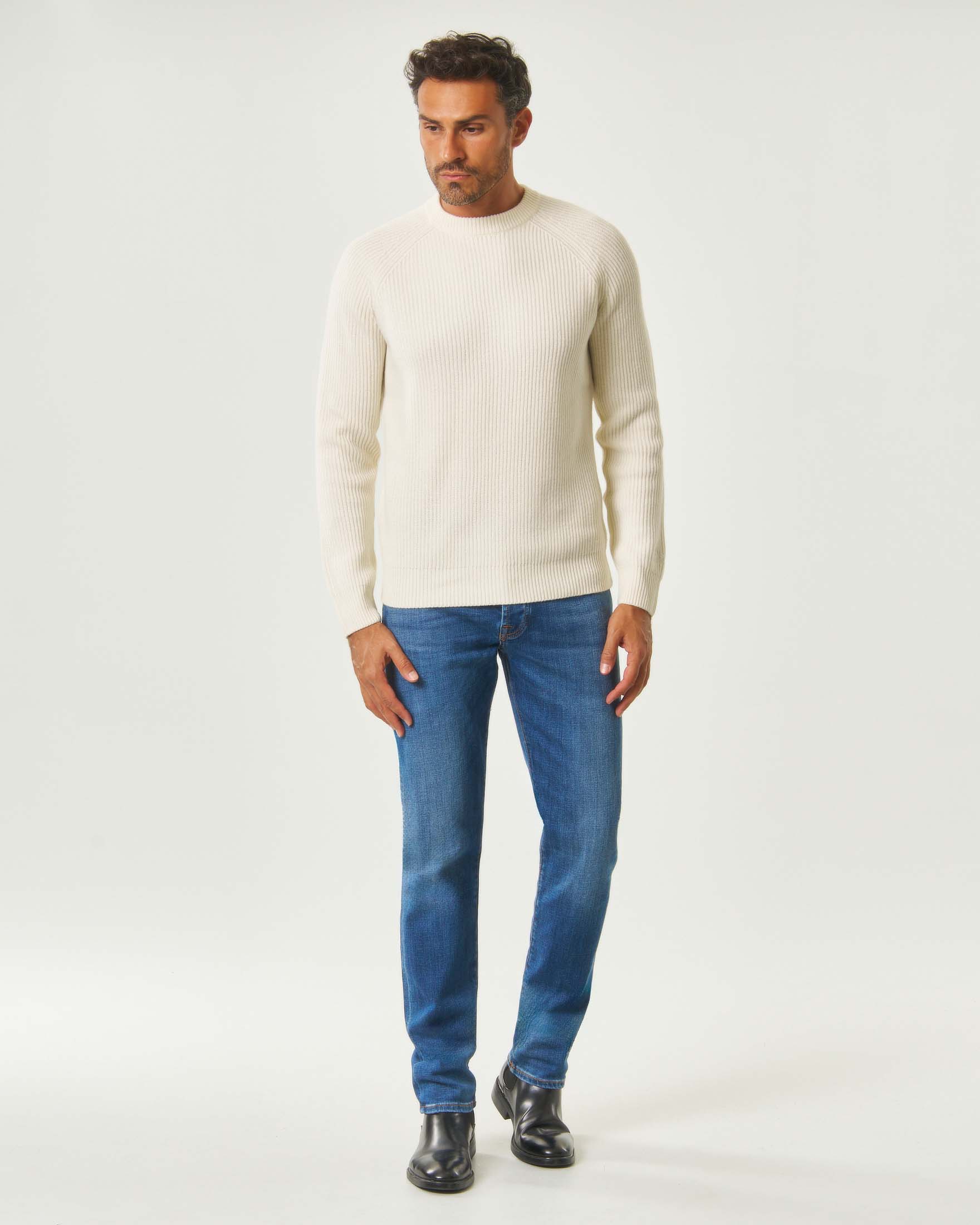 Maglione girocollo color panna MC2 Saint Barth in pura lana a coste con manica raglan image
