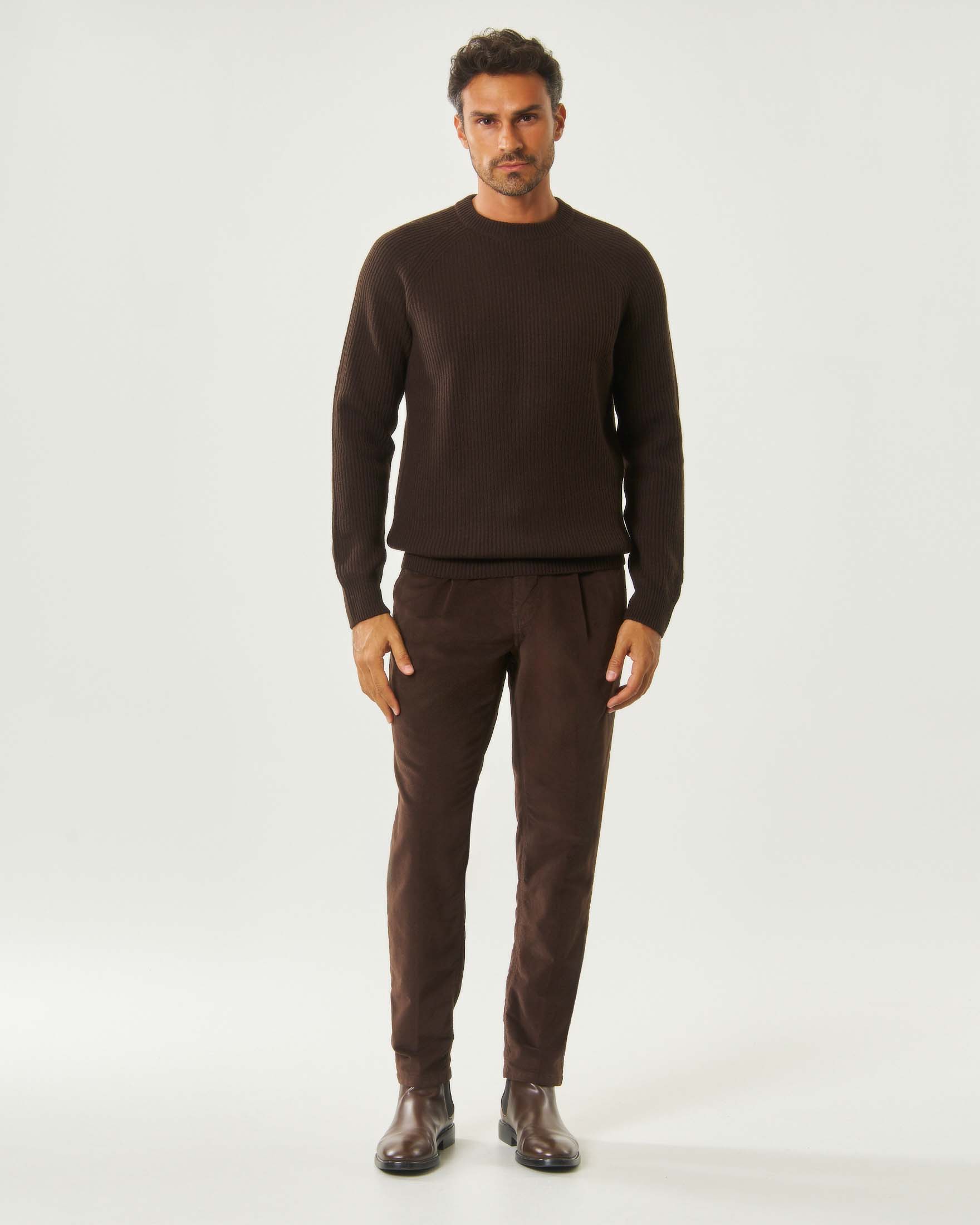 Maglione girocollo marrone MC2 Saint Barth in pura lana a coste con manica raglan image