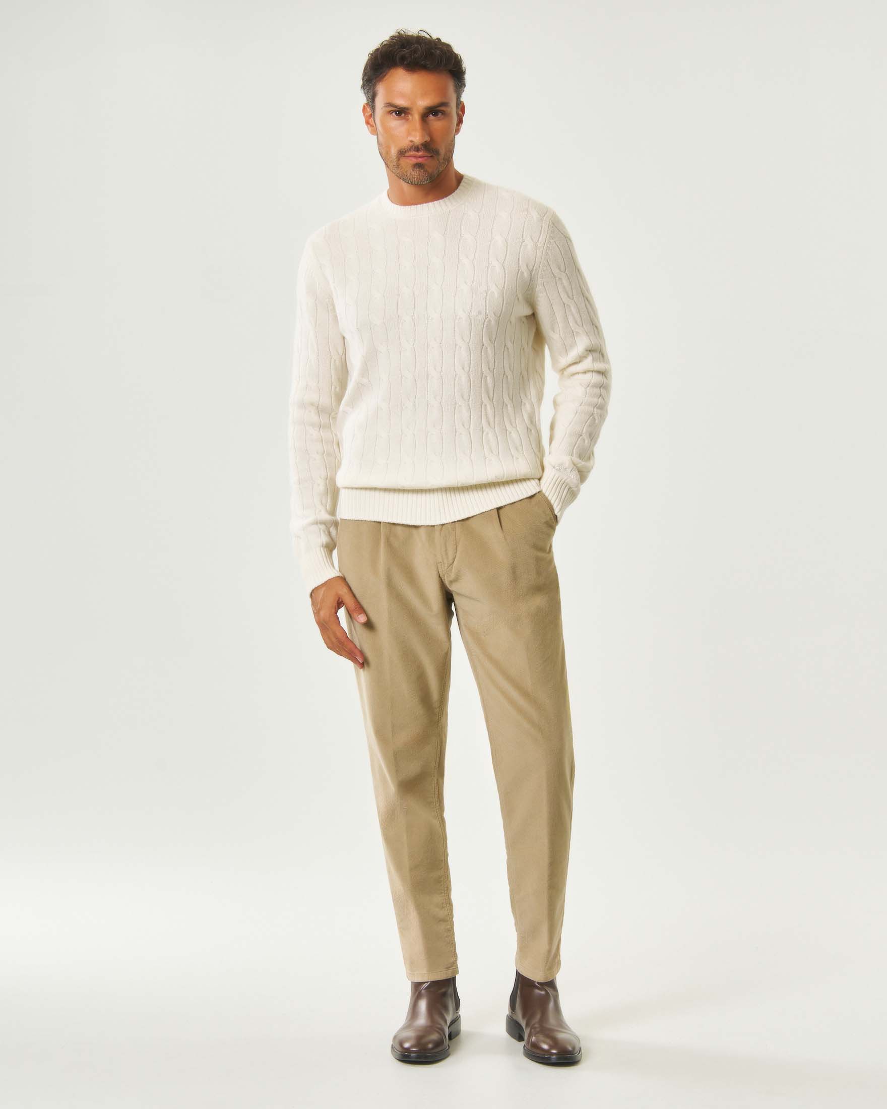 Maglione girocollo color panna MC2 Saint Barth Regent in pura lana a trecce image