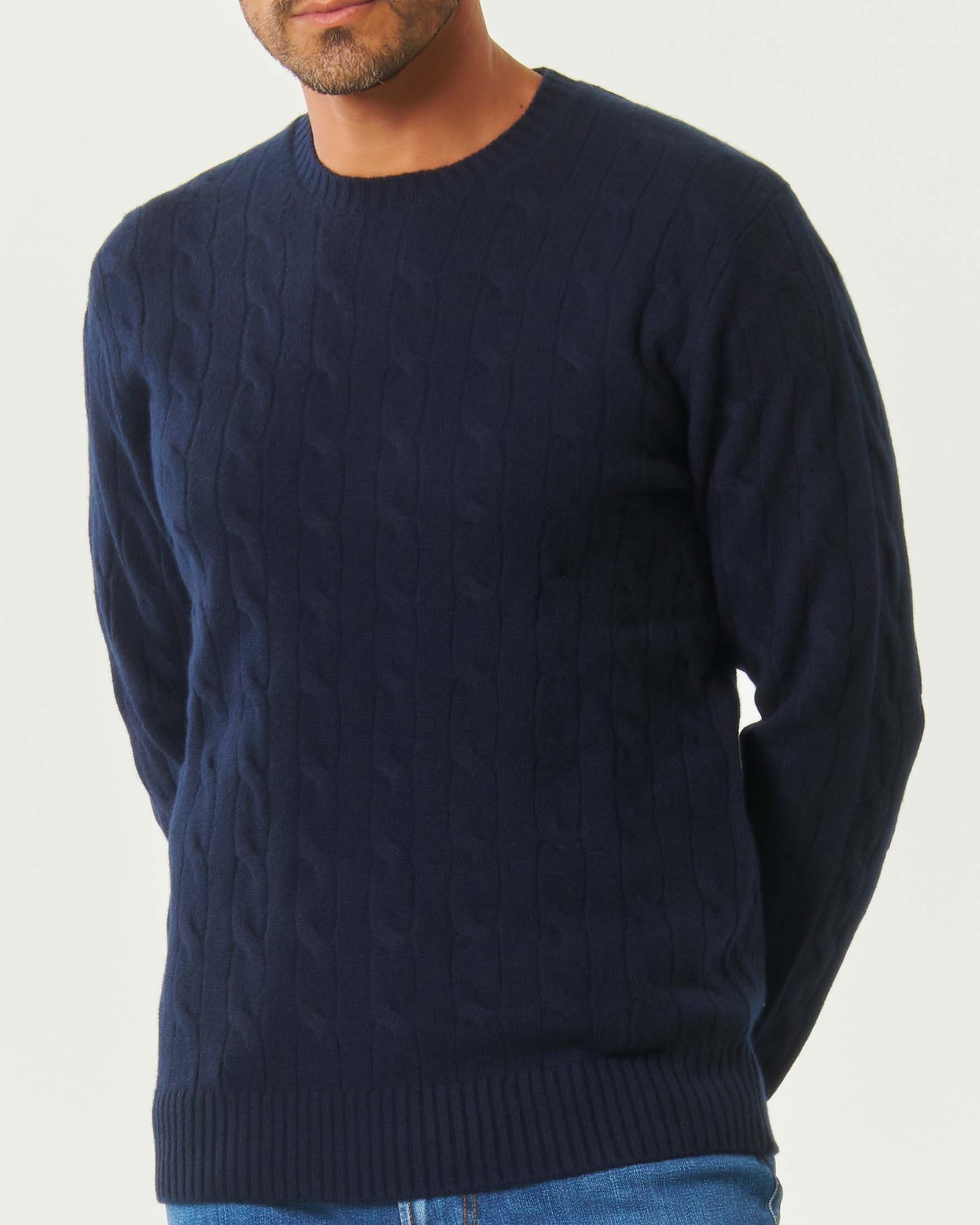 Maglione girocollo blu MC2 Saint Barth Regent in pura lana a trecce image
