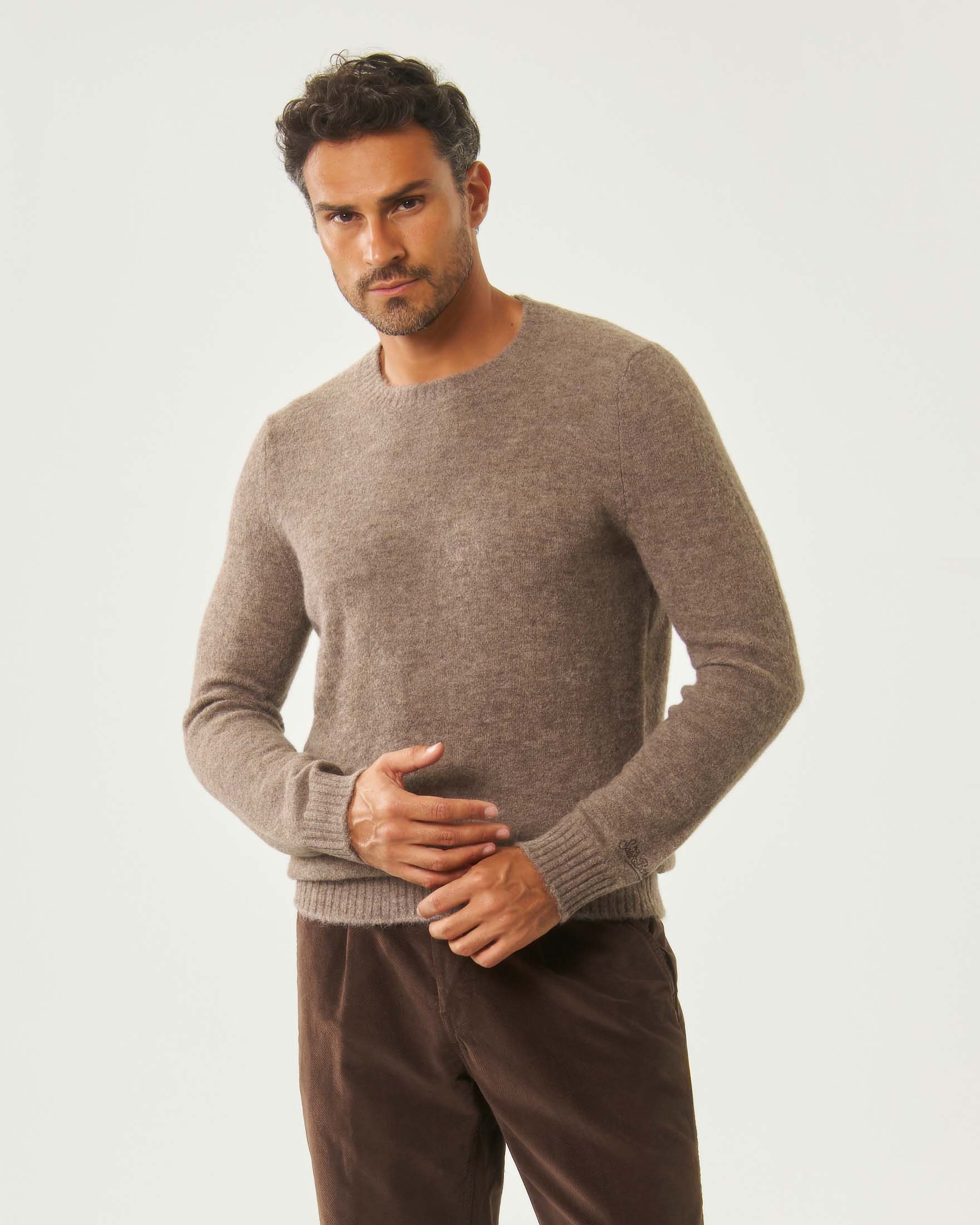 Maglia girocollo MC2 Saint Barth noce in misto alpaca