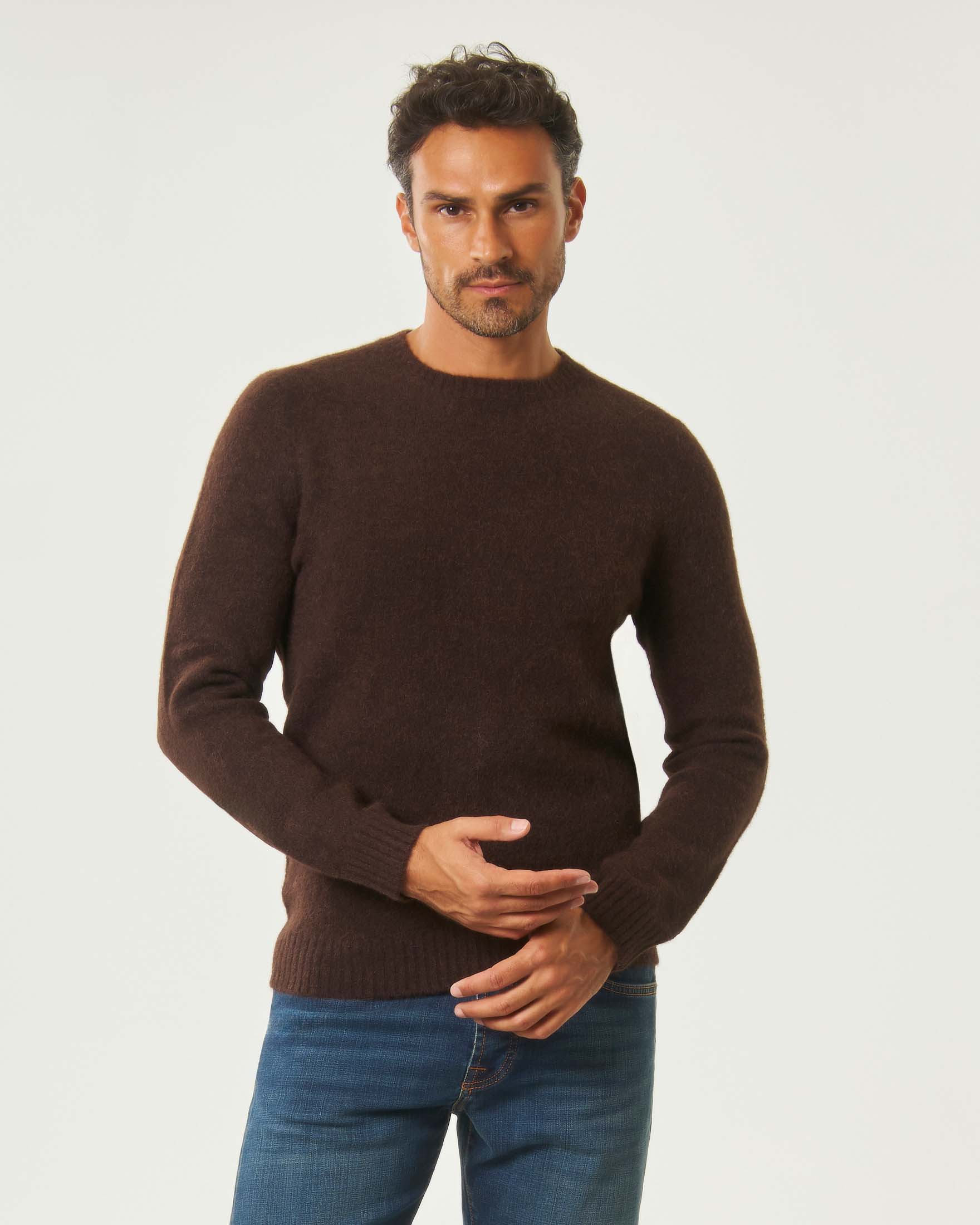 Maglia girocollo MC2 Saint Barth marrone in misto alpaca