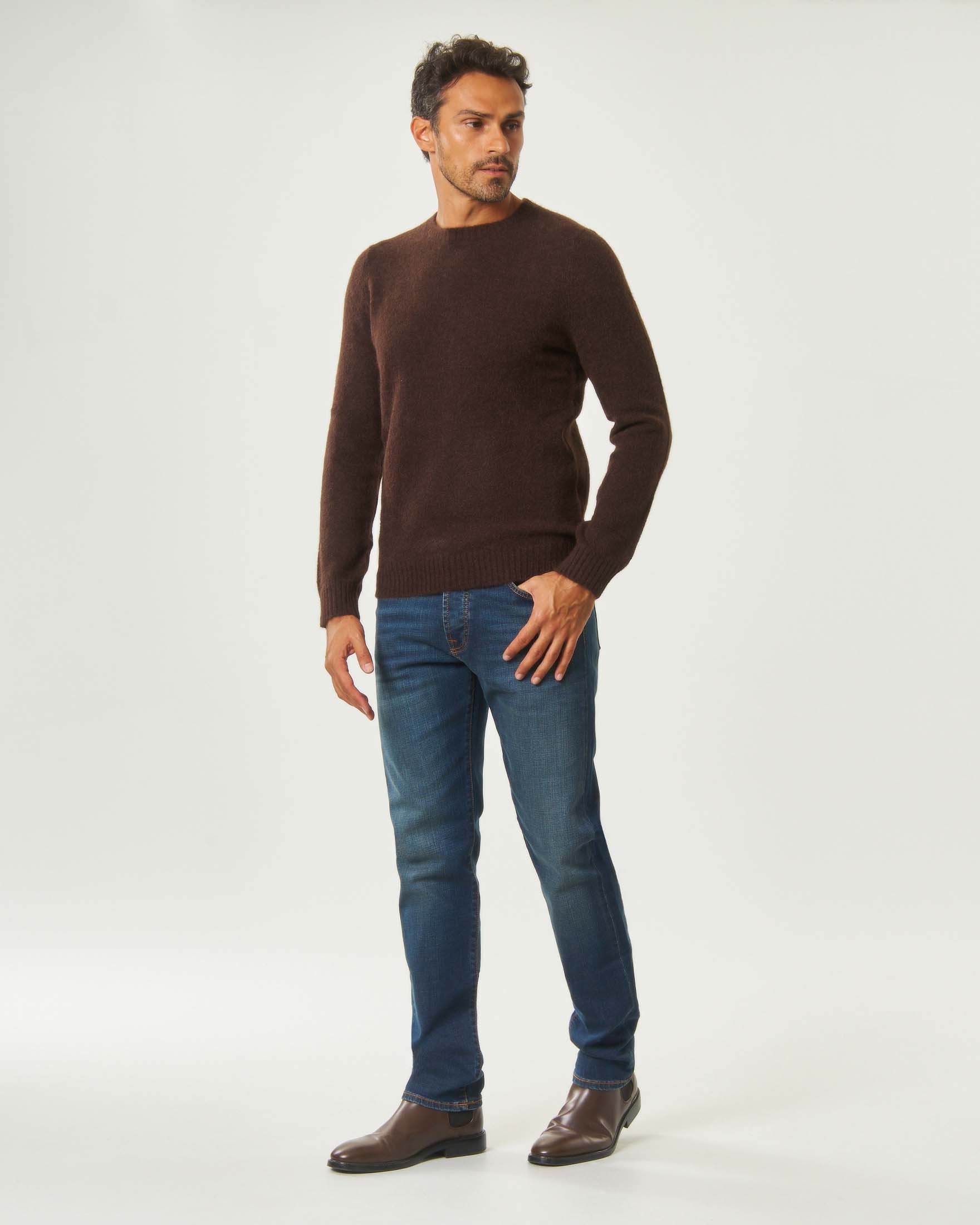Maglia girocollo MC2 Saint Barth marrone in misto alpaca image