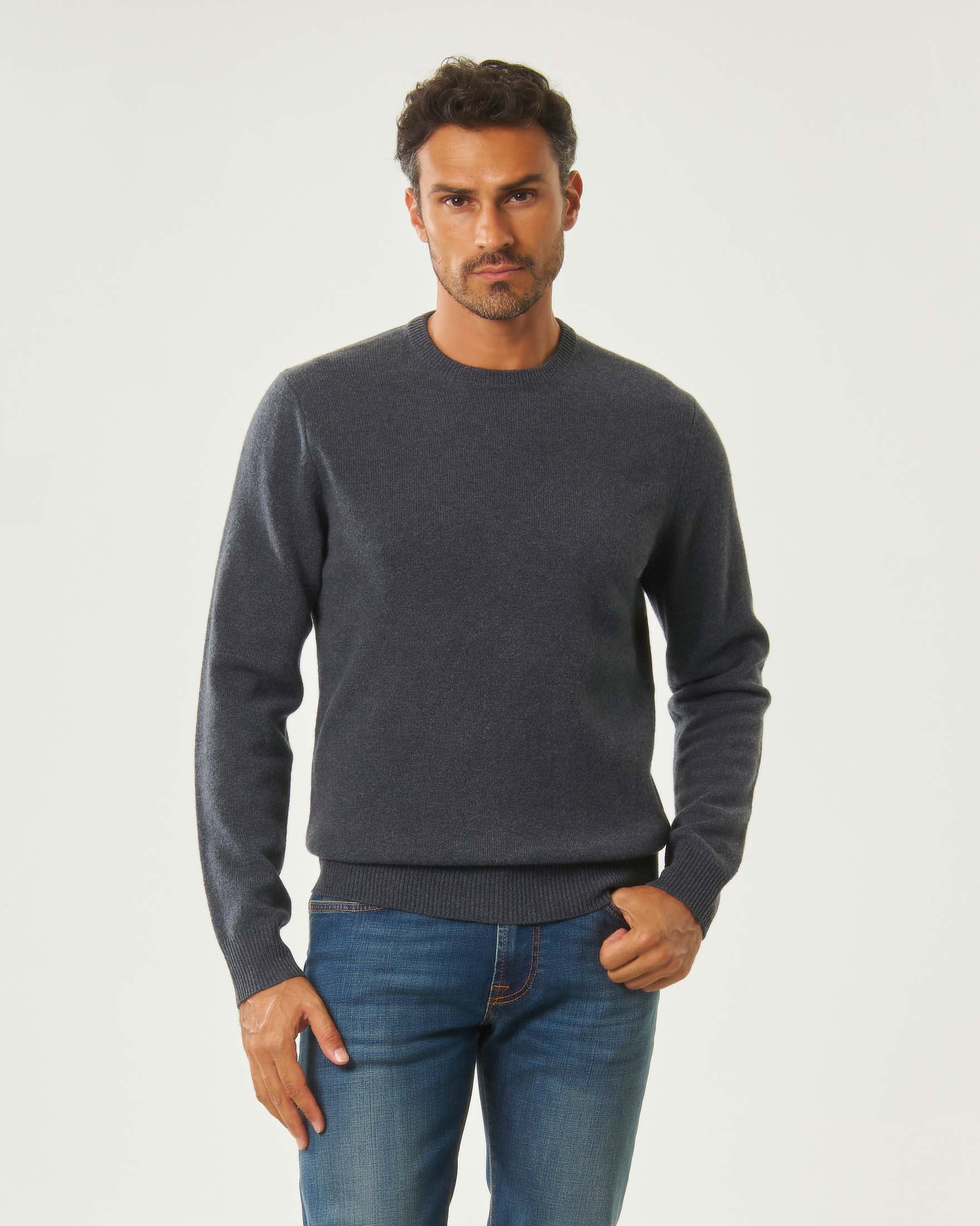 Maglia girocollo MC2 Saint Barth antracite in lambswool di pura lana