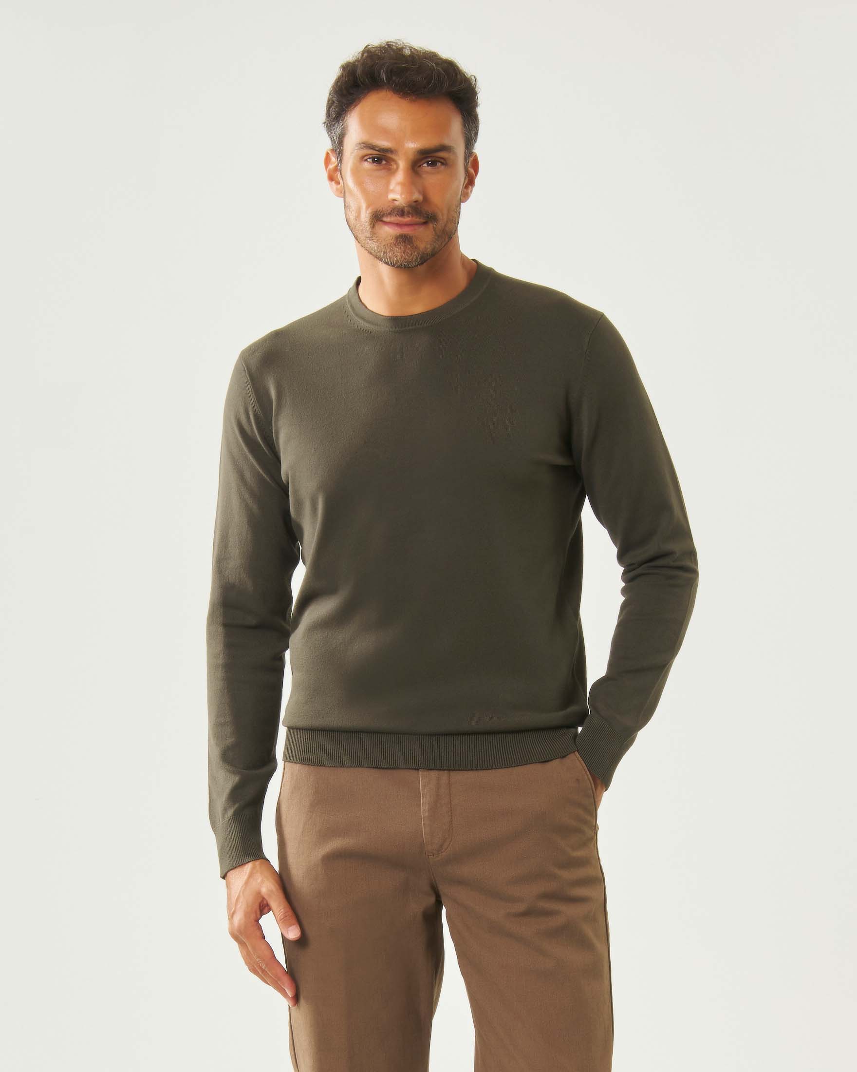 Maglia girocollo Paul Baker verde militare tinta unita