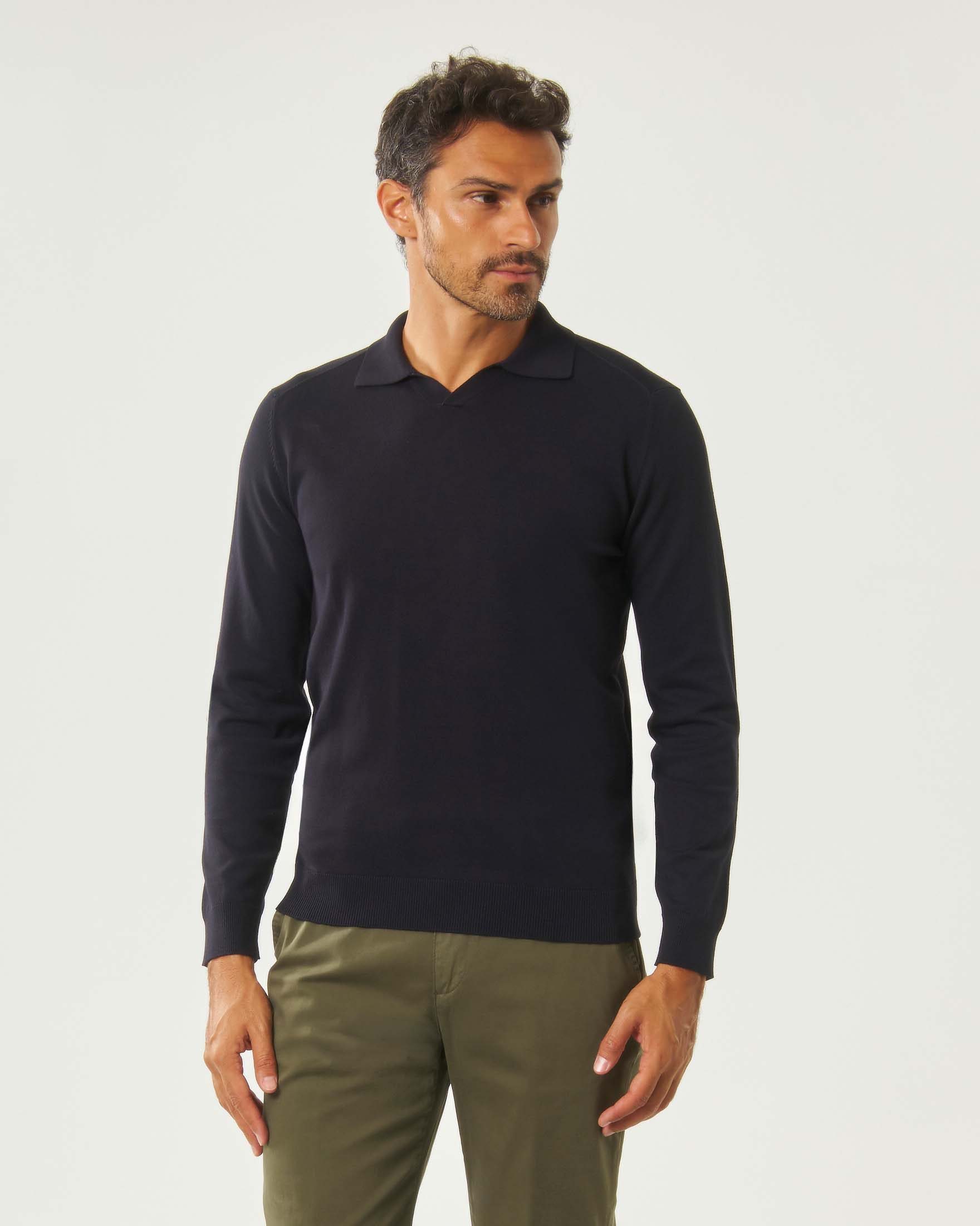 Maglia manica lunga blu Paul Baker con colletto a polo