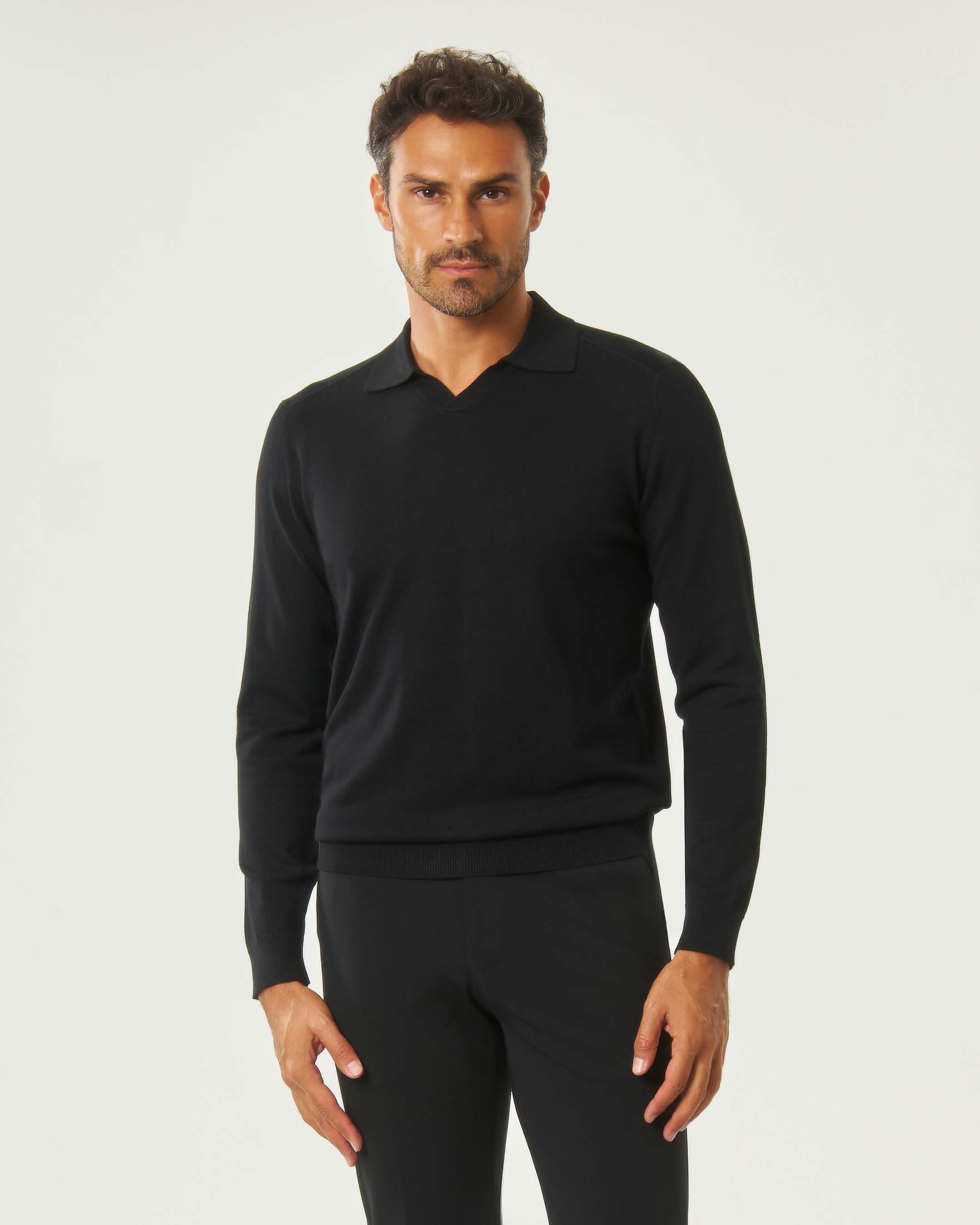 Maglia manica lunga nera Paul Baker con colletto a polo