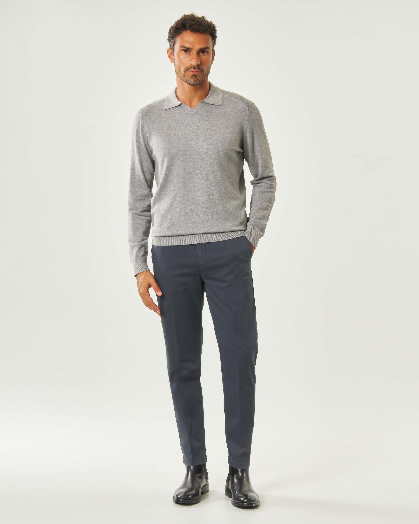 Pantalone chino grigio scuro Paul Baker in raso di cotone e tencel