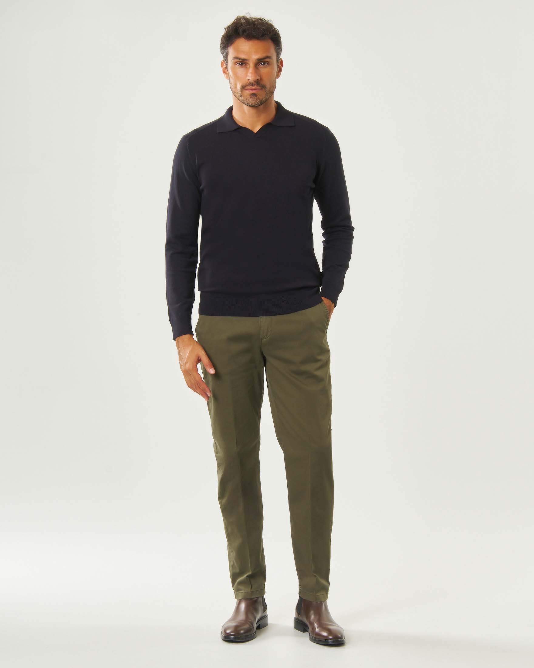 Pantalone chino verde scuro Paul Baker in raso di cotone e tencel