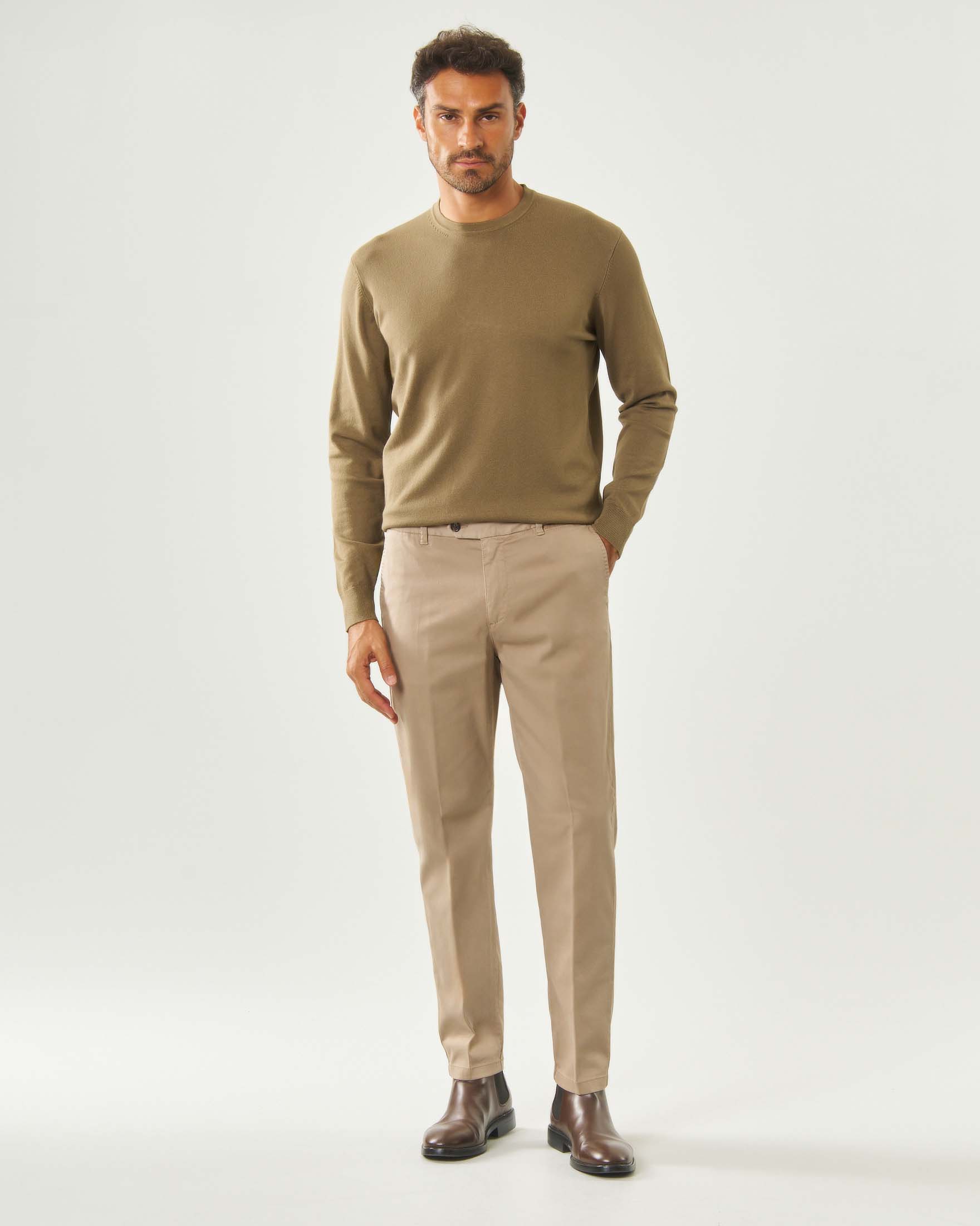 Pantalone chino sabbia Paul Baker in raso di cotone e tencel