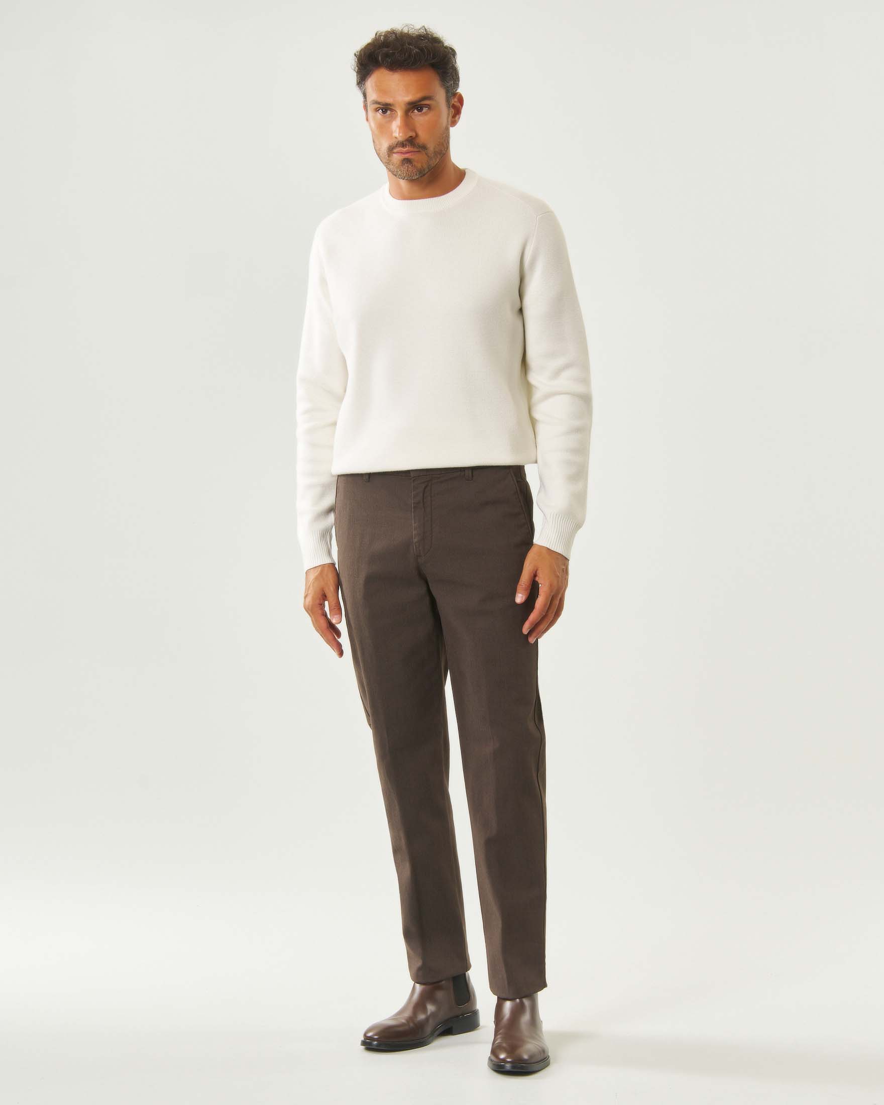 Pantaloni chino marrone Paul Baker in cotone elasticizzato punto spillo