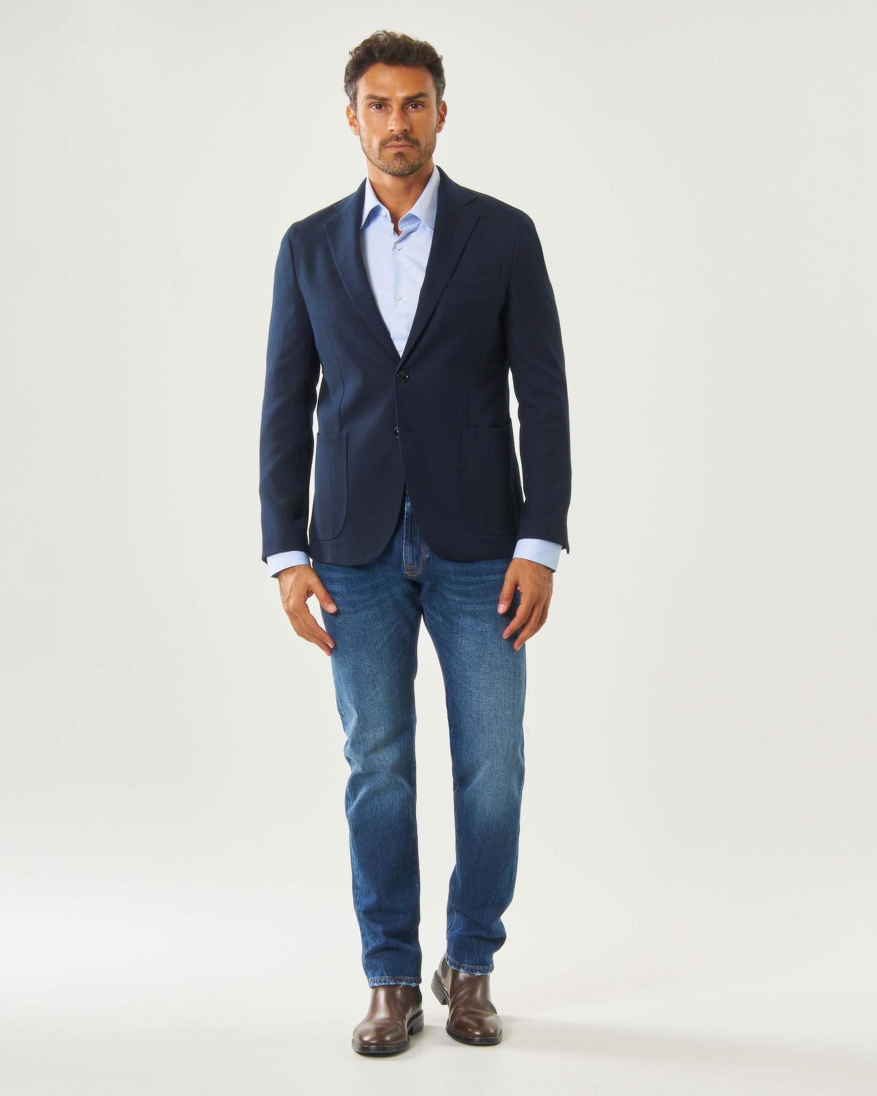 Blazer Paul Baker blu in tessuto micro armatura melange