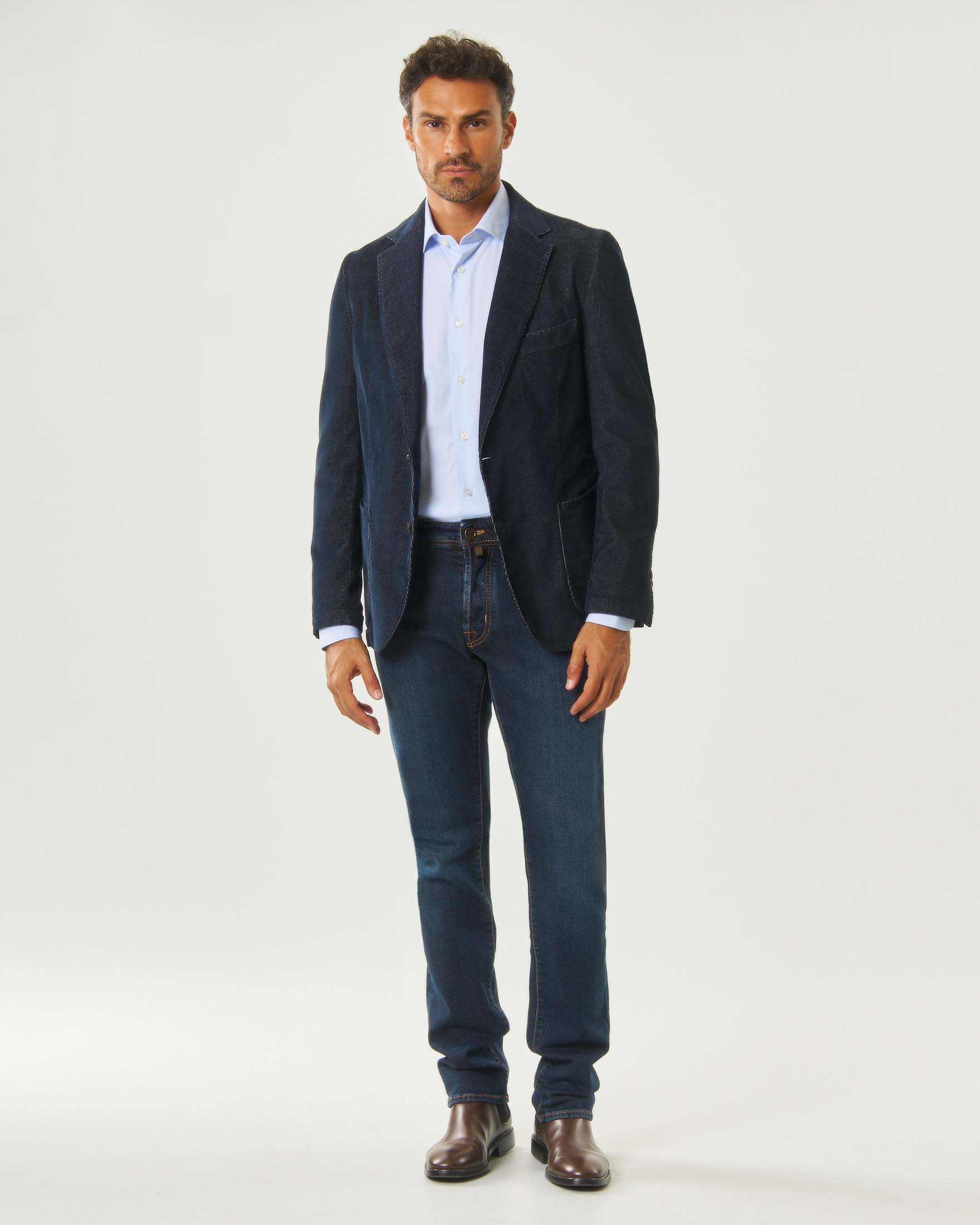 Blazer drop 4 Paul Baker blu in cotone elasticizzato effetto velluto